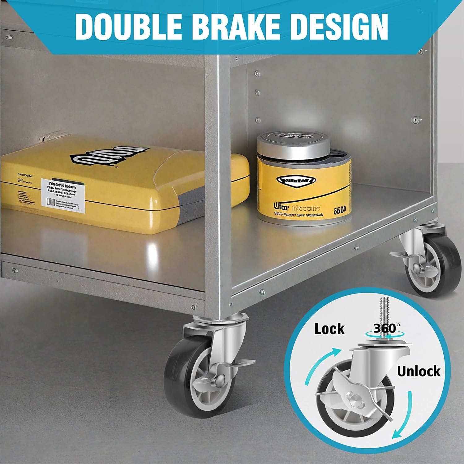 3 Inch Heavy Duty Stem Casters Swivel Wheels with Brake - 3/8" -16 x 1-1/2" (Stem Diameter 3/8", Stem Length 1-1/2"),Set of 4 with Locking Threaded Stem Caster Wheels - Load 600lbs (Grey)
