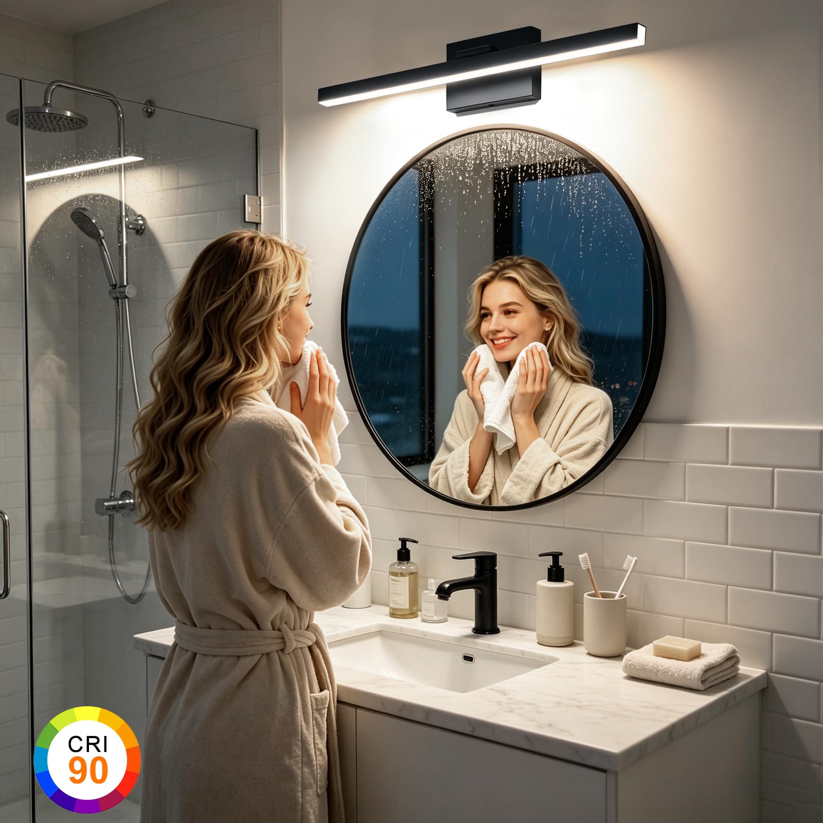 IZORRO - 61 cm IP44 16 W dimmbare 5CCT LED Vanity Light Bar Einstellbare Badezimmer Lichtleiste Schwarz