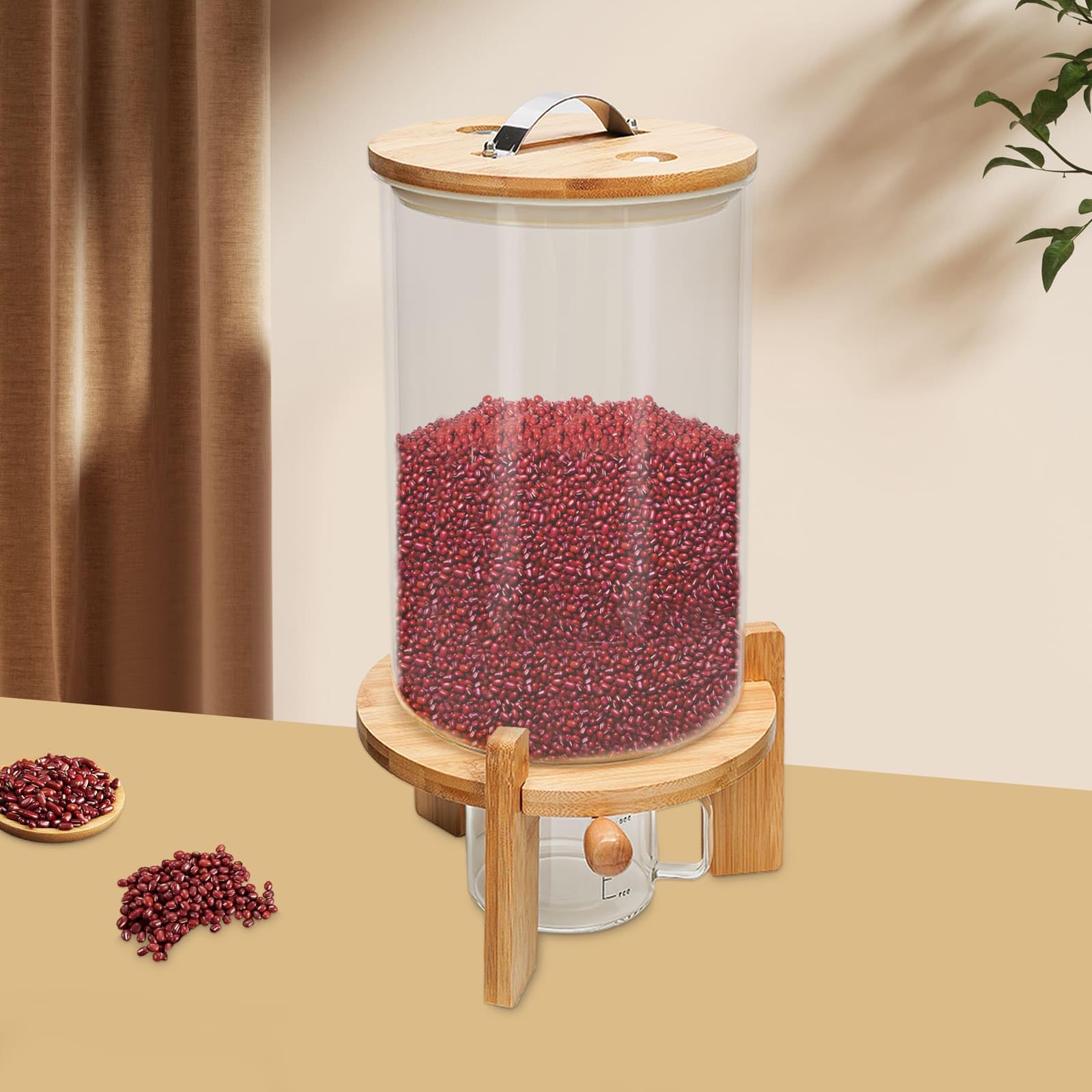 Distributeur de Riz 7,5L, Distributeur de Céréales en Verre, avec Tasse à Mesurer et Couvercle Hermétique, pour Riz, Farine, Noix, Céréale