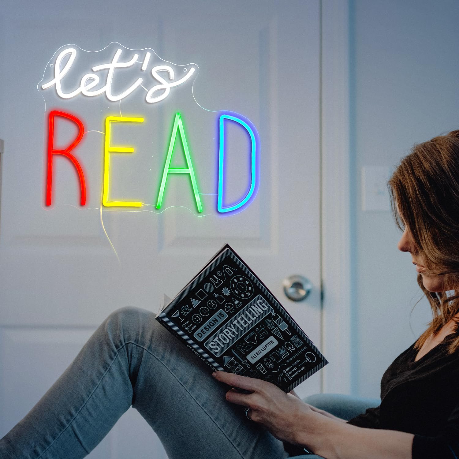 BNEMCEZH Let's Read Neon Sign Multicolored Reading Led Neon Light