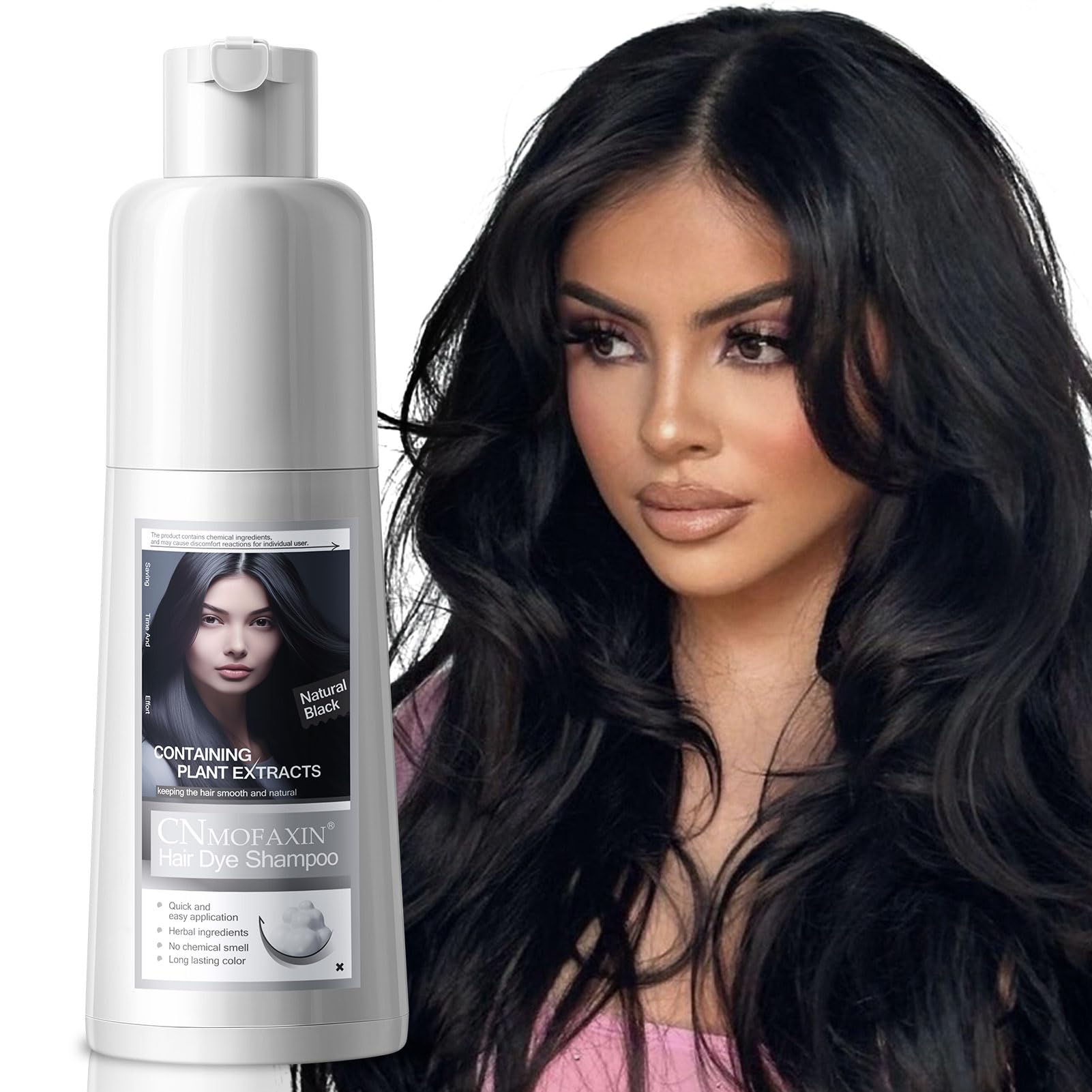 Color de cabello y barba 3 en 1 para hombres y mujeres: cobertura permanente de canas con esencias herbarias champú para colorear instantáneo (negro natural)