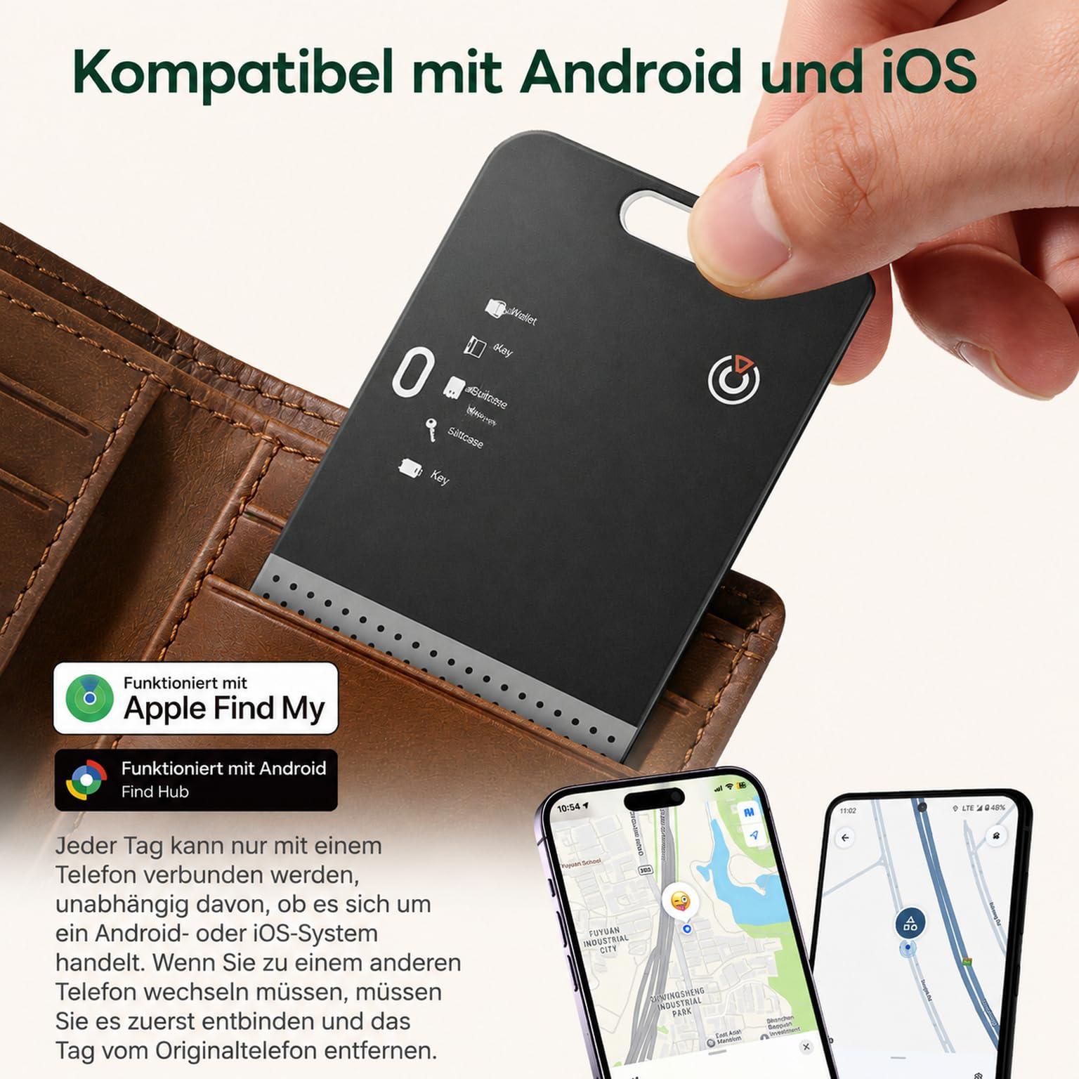 2pcs Smart Tracker Karte Dual System Ortung für iOS & Android, kompatibel mit Apple „Wo ist?“ & Google Find Hub, ohne ABO, Wiederaufladbarer Tracker (Tracker a+)