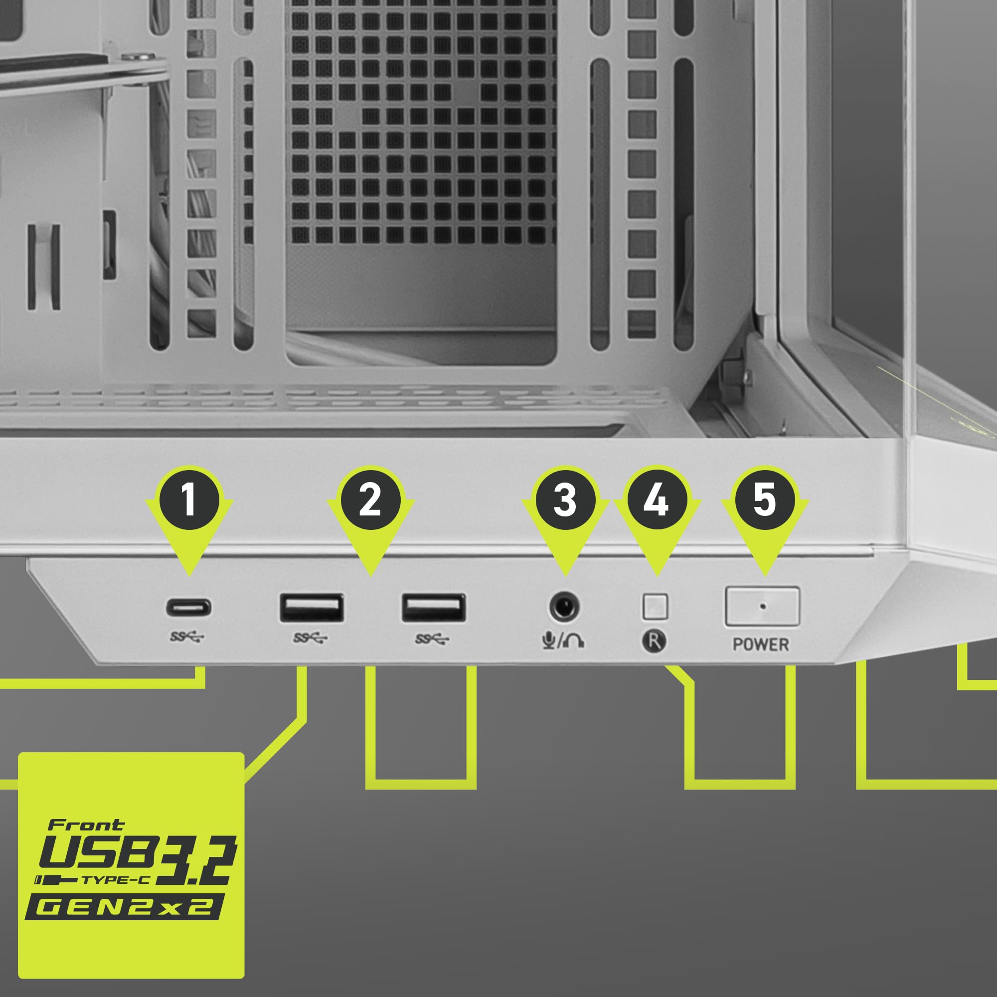 MSI MAG PANO 100L PZ White - Premium Mid-Tower Gaming PC Case - Tempered Glass Side Panel - Liquid Cooling Support up to 360mm Radiator - White Color Case