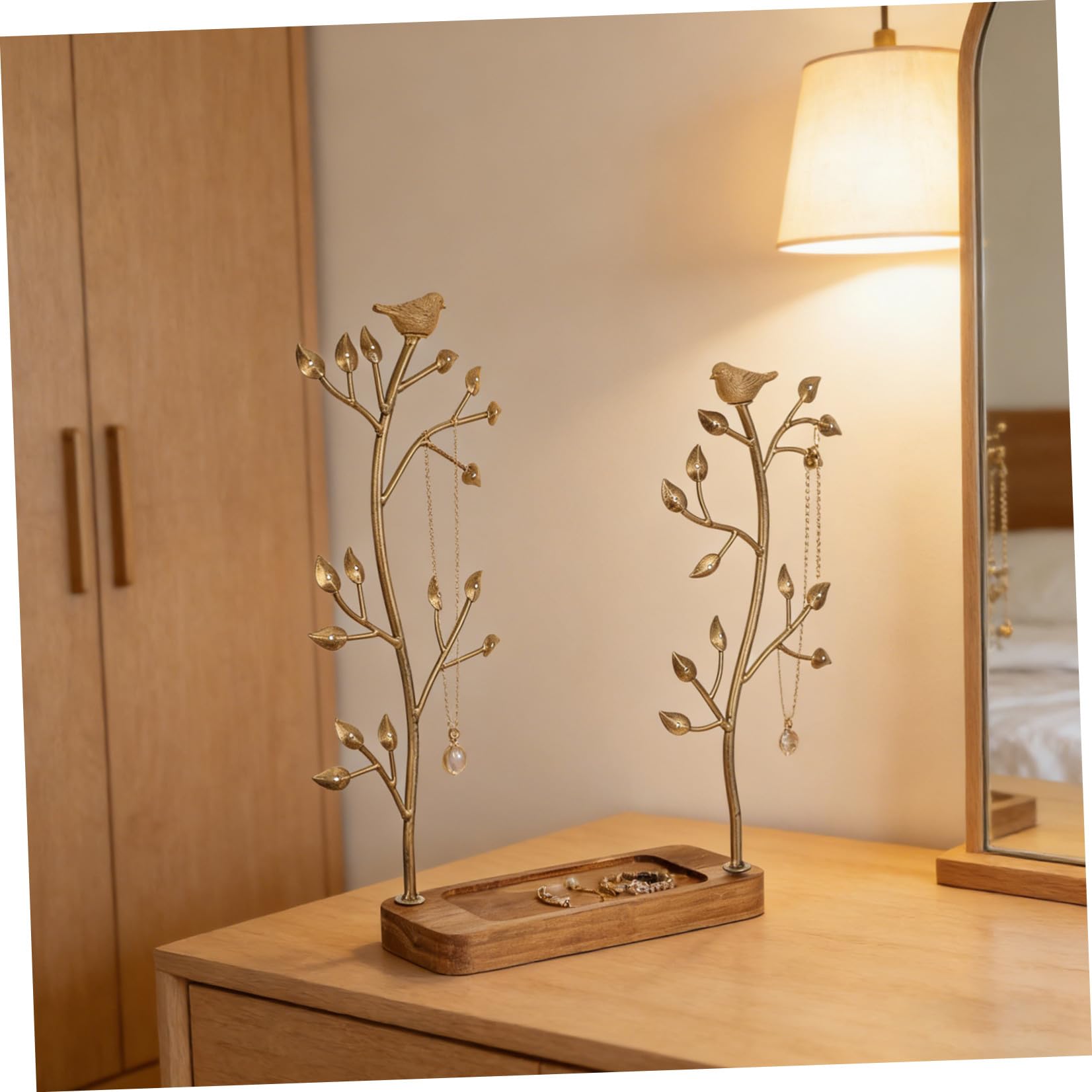 Toyvian Présentoir Bijoux Fer et Bois Design Arbre à Oiseaux Organisateur de Colliers et Boucles Oreilles pour Intérieur