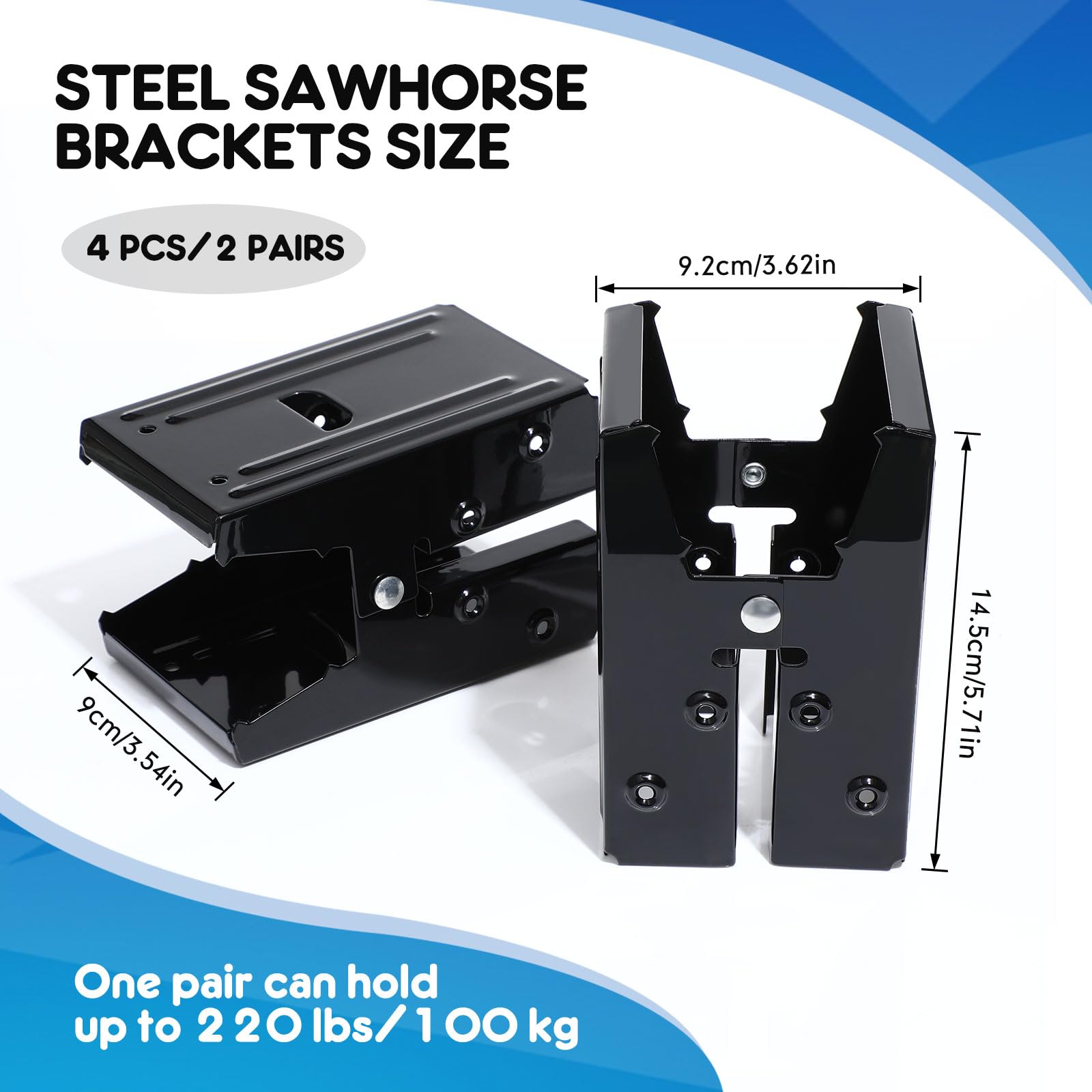 Gisafai 4 soportes de caballete de acero con capacidad de 100 kg (un par), soportes de metal para caballos de sierra fáciles de usar para almacenamiento compacto