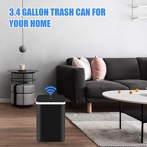 Miniatura 7 de Bote de basura sin contacto de 3.4 galones con tapa, negro, plástico