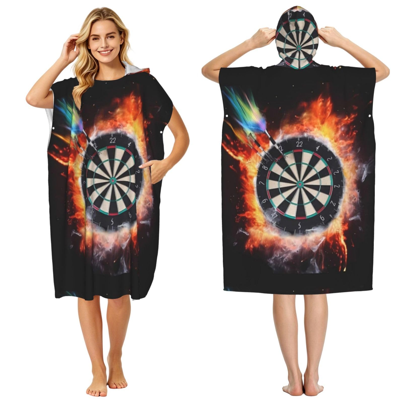 Poadnly Dart Board Printed, Adult Hooded Beach Towel 90 x 110 cm,Changing Bath Robe, Surf Poncho Towel For Women Men