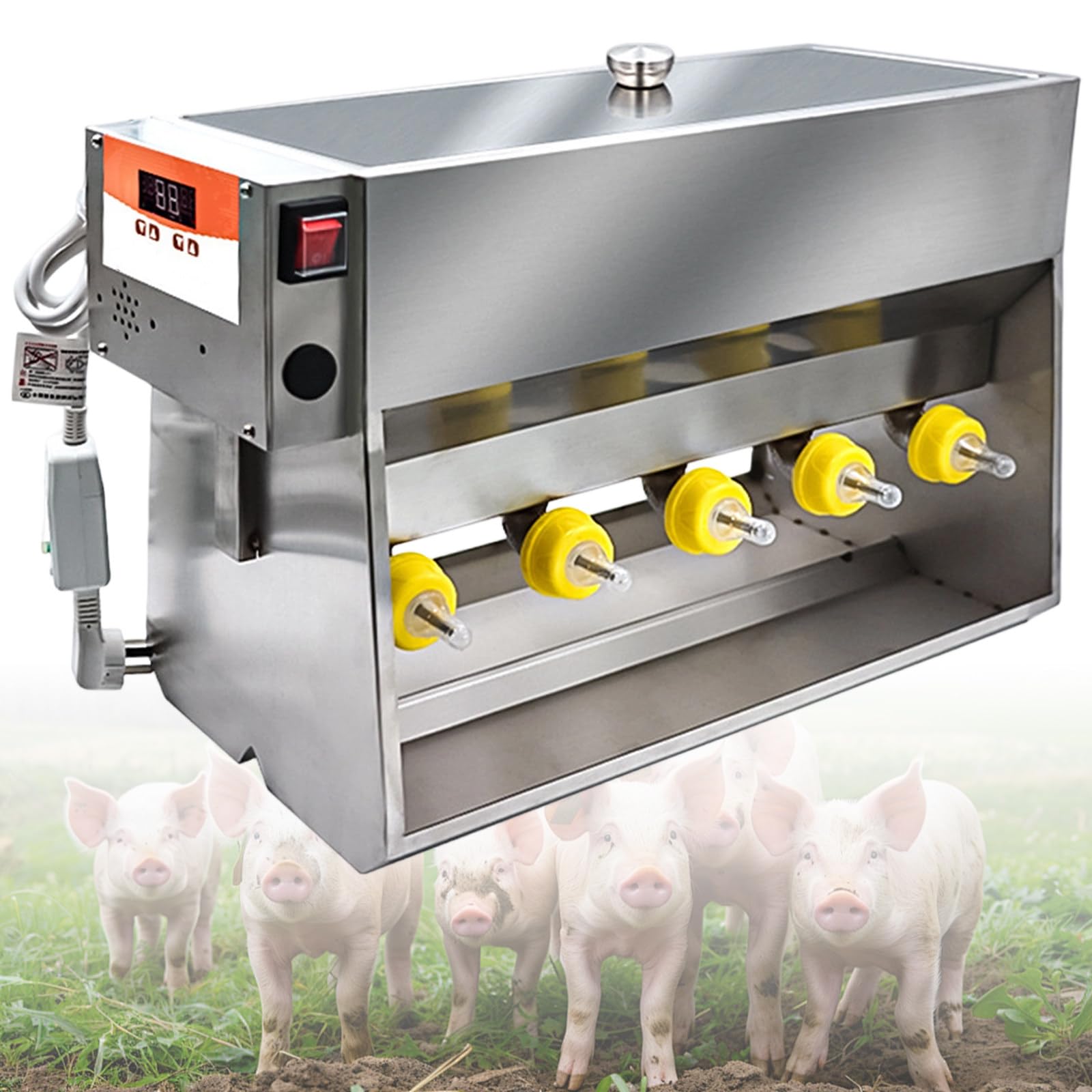 GwlThixion Fully Automatic Nipple Feeders, Thickened Stainless Steel Piglet Feeder, 15/20L Pig Feeding Machine with Constant Temperature Function 10-Digit-BasicVersion