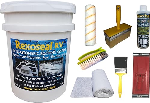 Miniatura 8 de Rexoseal Sistema de techos de goma líquida RV - Sellador de revestimiento de techo de RV impermeabilizante y protector - blanco, 1 galón