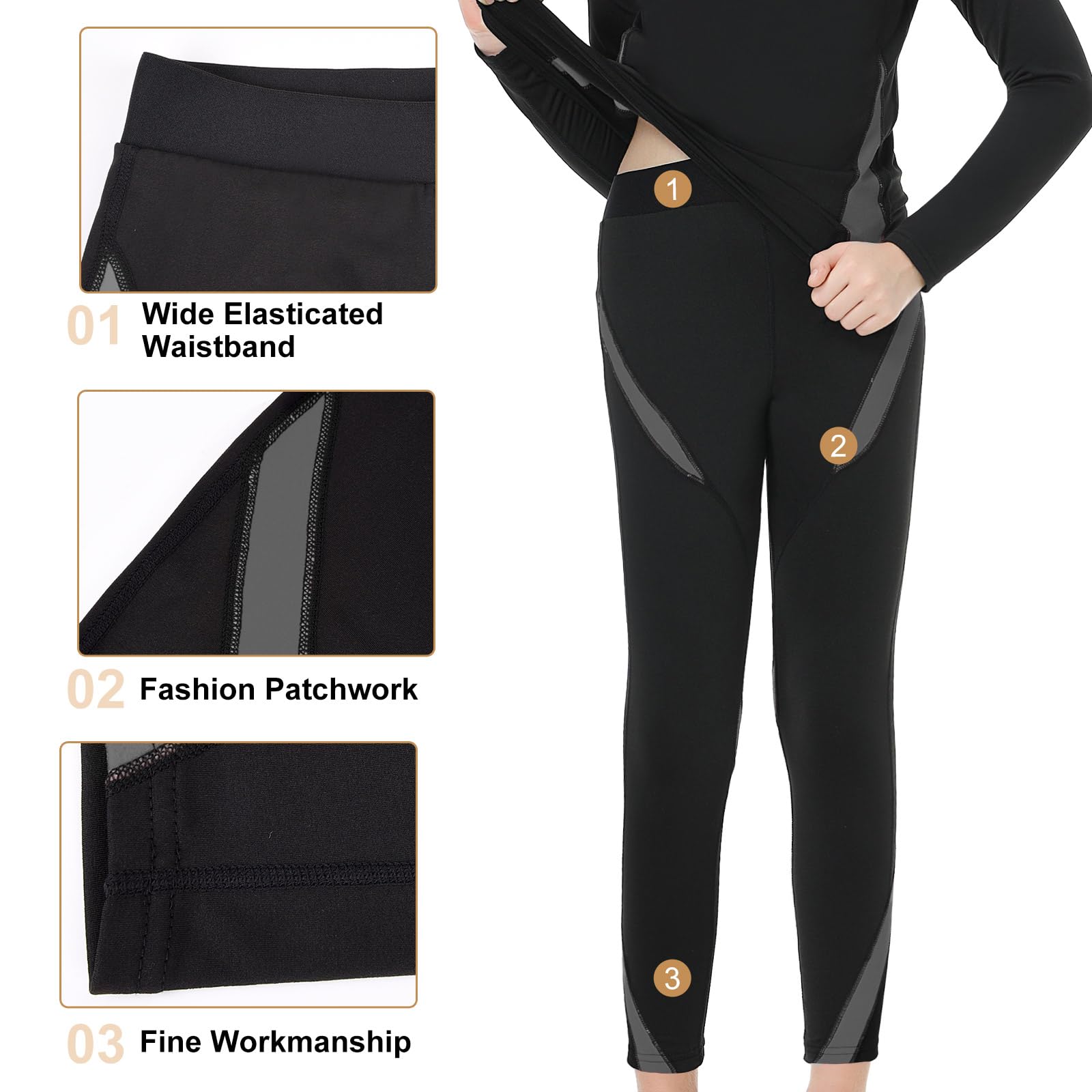 Xnova Intimo Termico Bambino 115-165cm, Biancheria Intima Set Maglia e Pantaloni, Traspirante Riscaldante Base Layer Set Intimi Funzionale per Sonno Corsa Sci Calcio