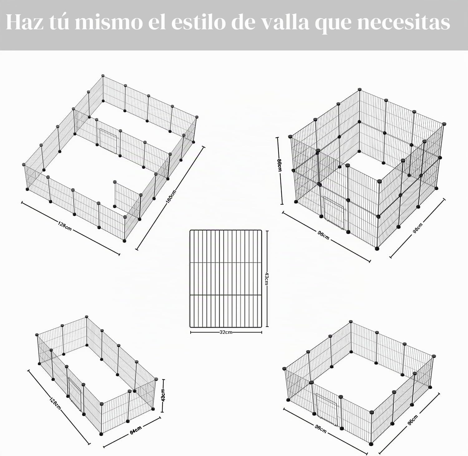 Recinto para animales pequeños, Llaypen con puerta, recinto para hámster, conejo, cobaya, 43 x 32, 24 unidades