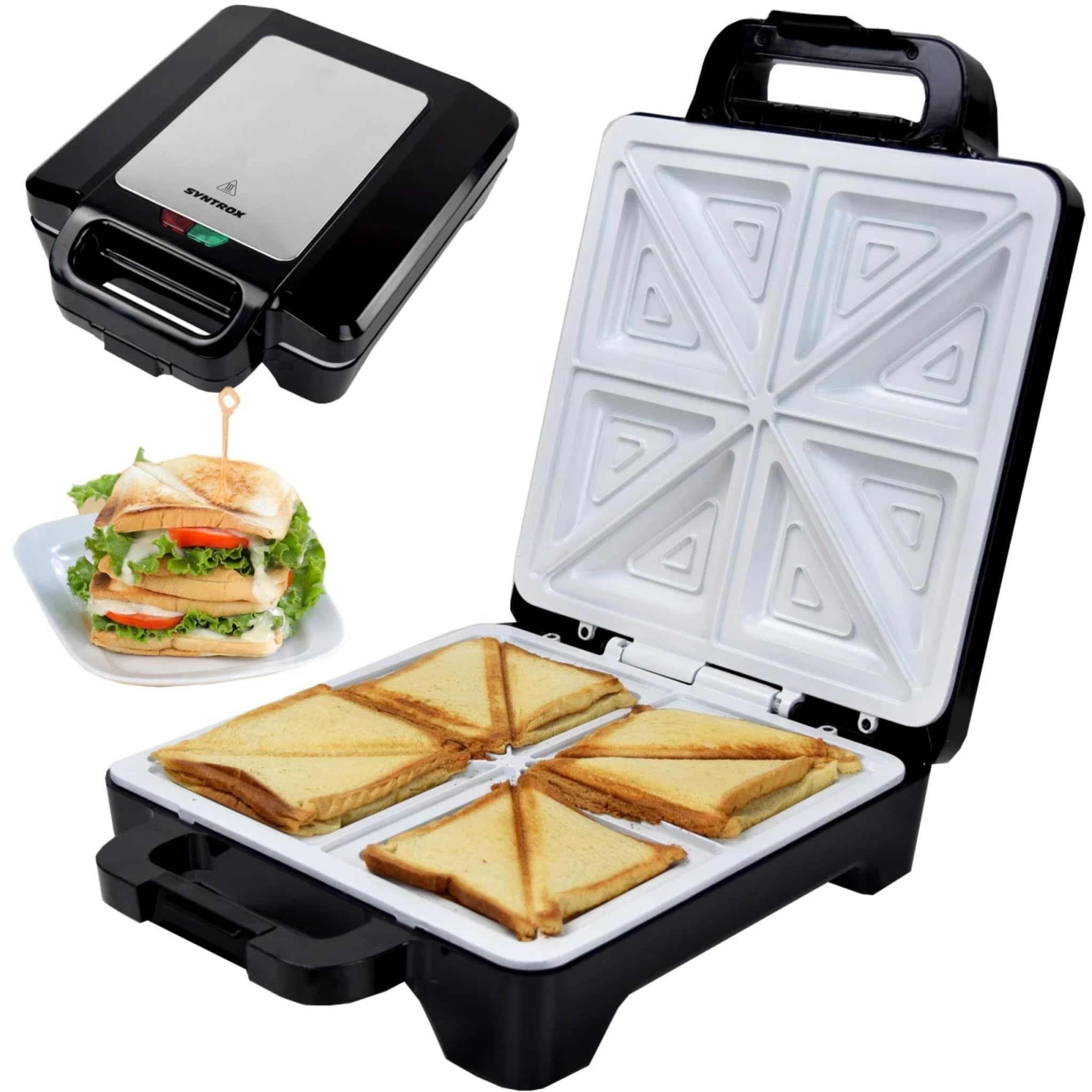 Syntrox Germany 1600 Watt XLC Sandwichmaker mit Keramikbeschichtung zur Herstellung von 4 Sandwiches gleichzeitig