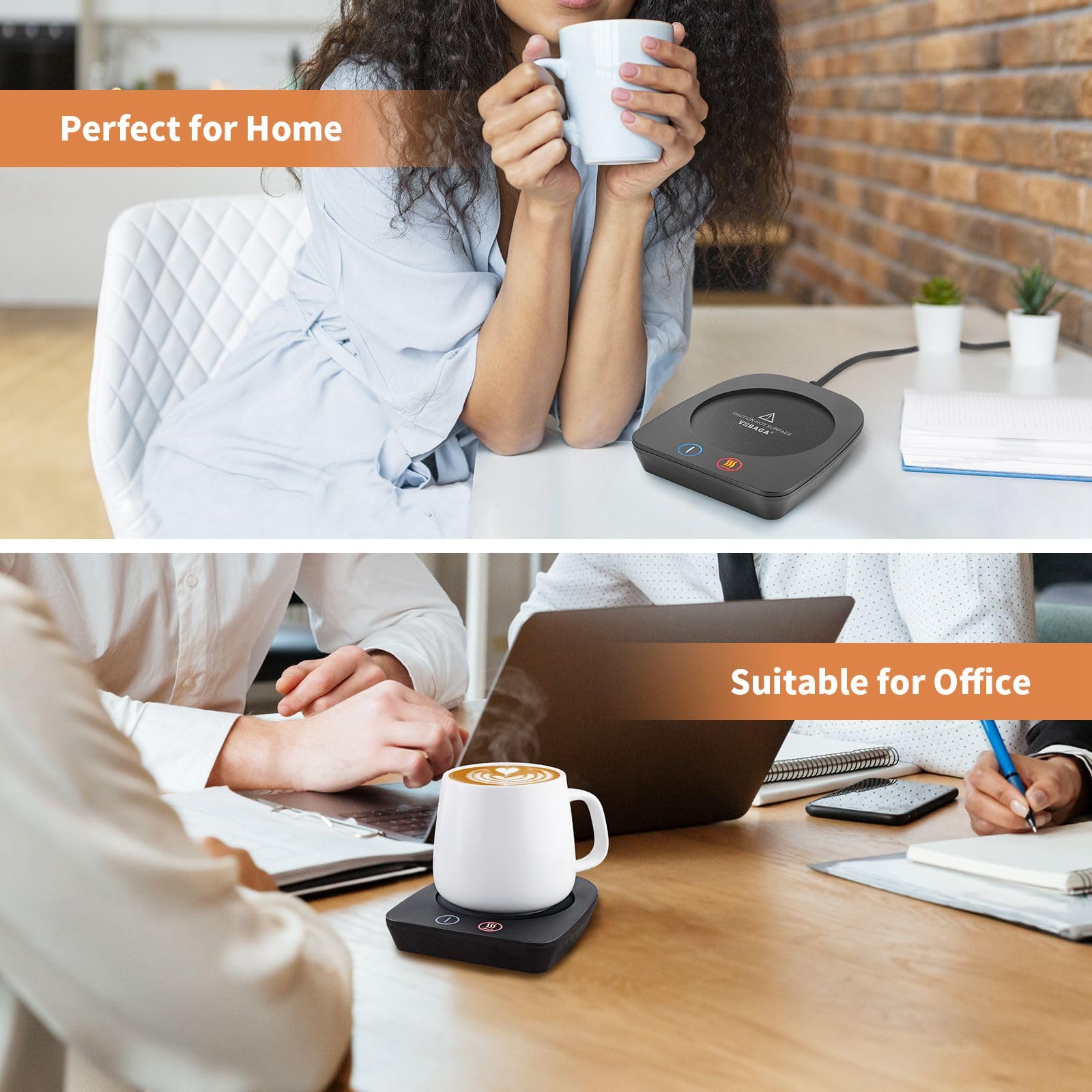 Calentador de taza de café para el hogar, la oficina, el escritorio, se apaga automáticamente después de 4 horas. Placa calentadora de taza con 3 ajustes de temperatura (hasta 65°C) para té, agua, cacao, leche, sopa, Negro 7