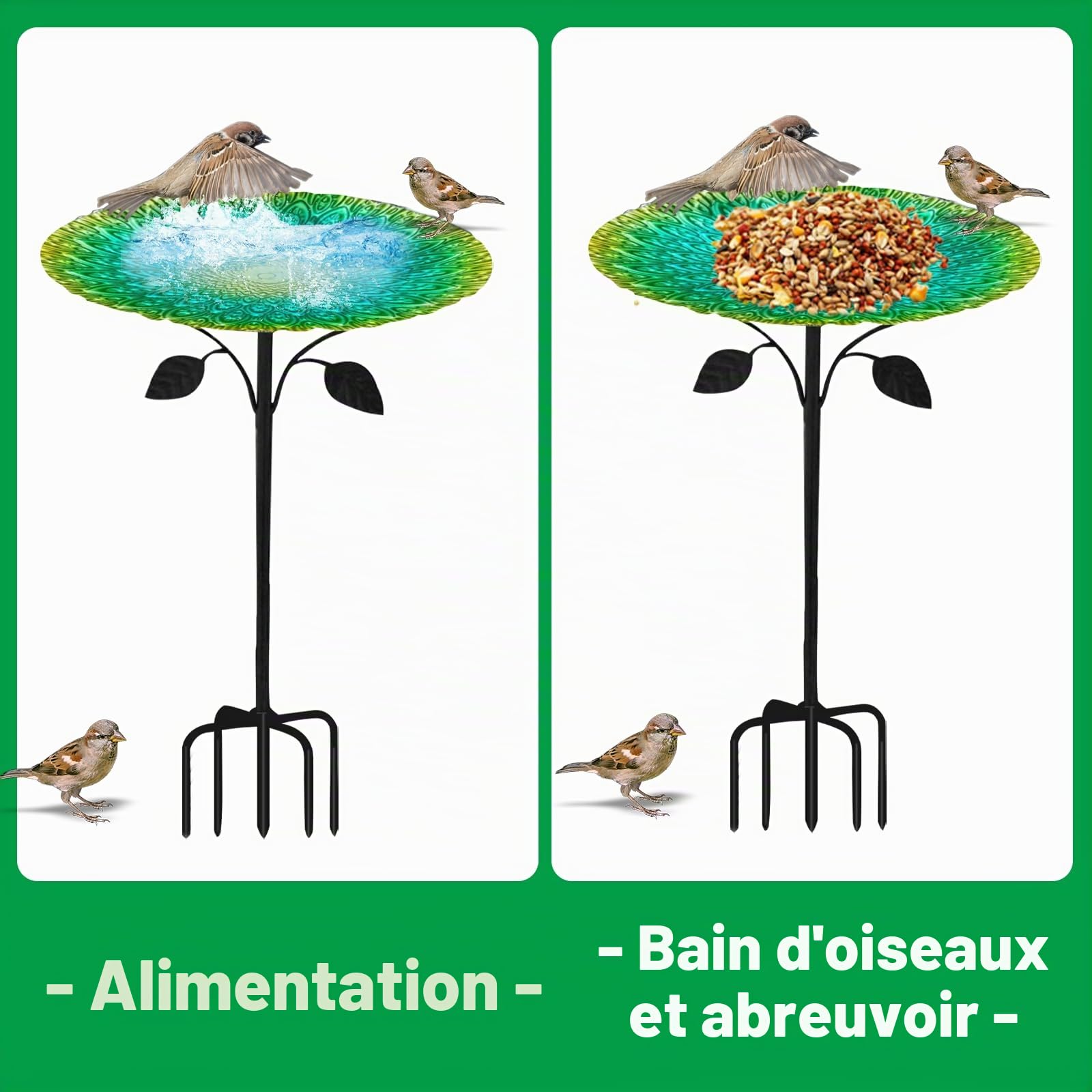 Abreuvoir pour Oiseaux sur Pied - 83 cm, avec Socle à 5 Branches, Mangeoire Oiseaux Exterieur Décoration pour Jardin
