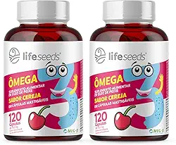 Ômega 3 Mastigável Sabor Cereja Epa Dha - Certificação Internacional MEG-3 – 2 Potes – 240 Cápsulas