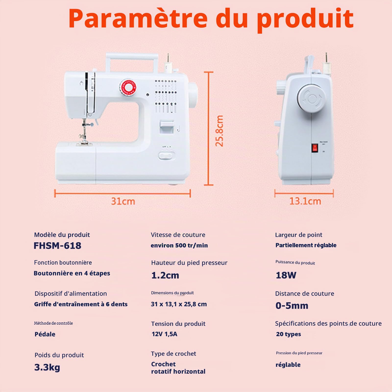 618 Machine à Coudre électrique Multifonction avec Pédale, Mini machine à coudre 20 points Machine à Coudre électrique pour Débutants (Machine à Coudre+Kit de Couture + 11 Pieds Presseurs)