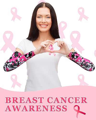Miniatura 7 de 8 pares de mangas de concientización sobre el cáncer de mama, manga de compresión de béisbol rosa, manga de compresión para mujeres y niñas