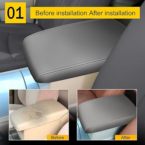 AOMSAZTO Funda de cuero sintético para reposabrazos de consola central compatible con Toyota Highlander 2008 2009 2010 2011 2012 2013 2014 para