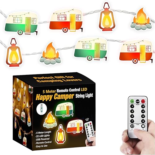 Luces de Cadena para Caravana RV Luces de Caravana para Exteriores, 16.5 pies USB Divertidos Regalos de Campamento 21 Led con Control Remoto