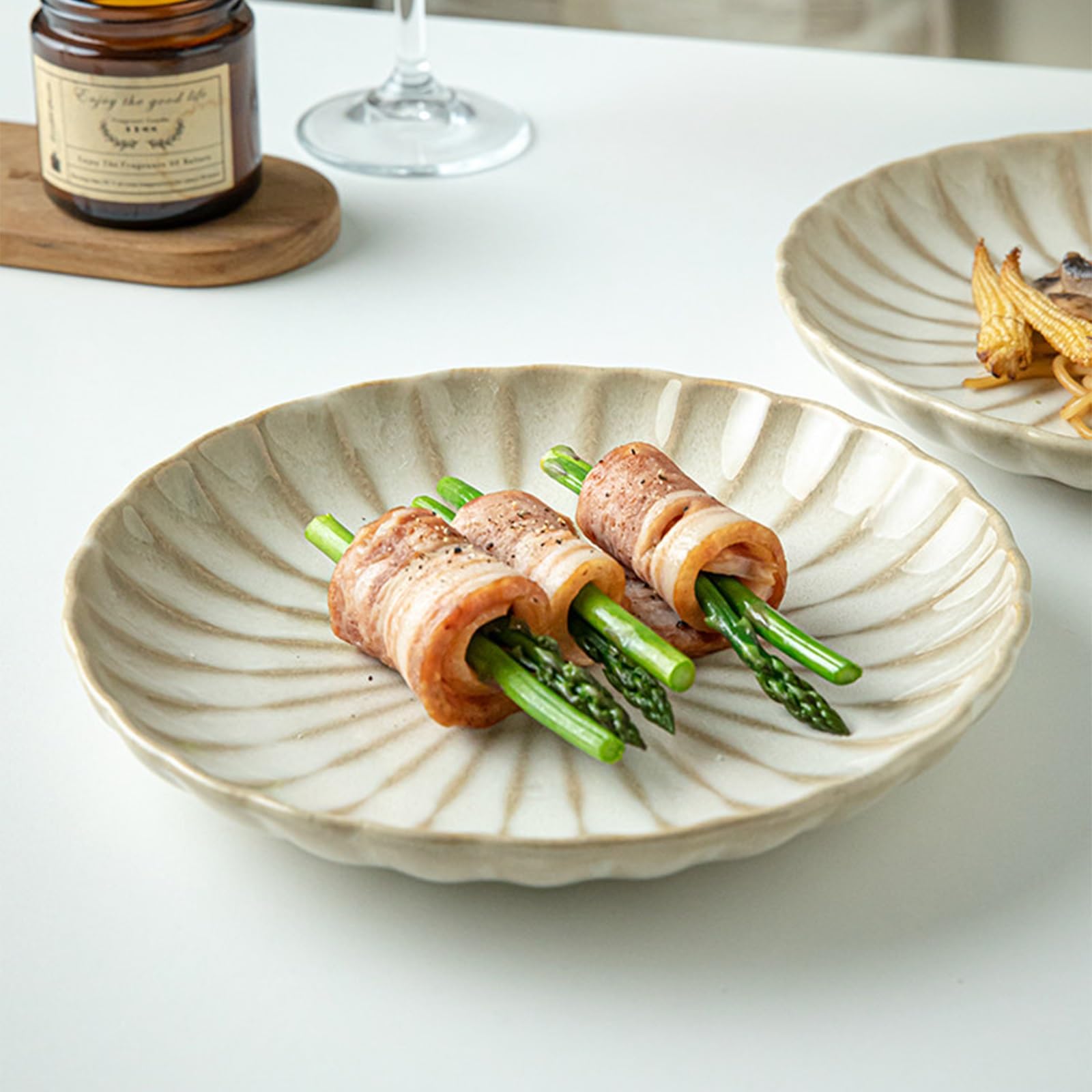 Assiette En Céramique De Style Rétro De 8 Pouces, Assiette Plate De Style Occidental — Compatible Micro-ondes Et Lave-vaisselle(4pcs)