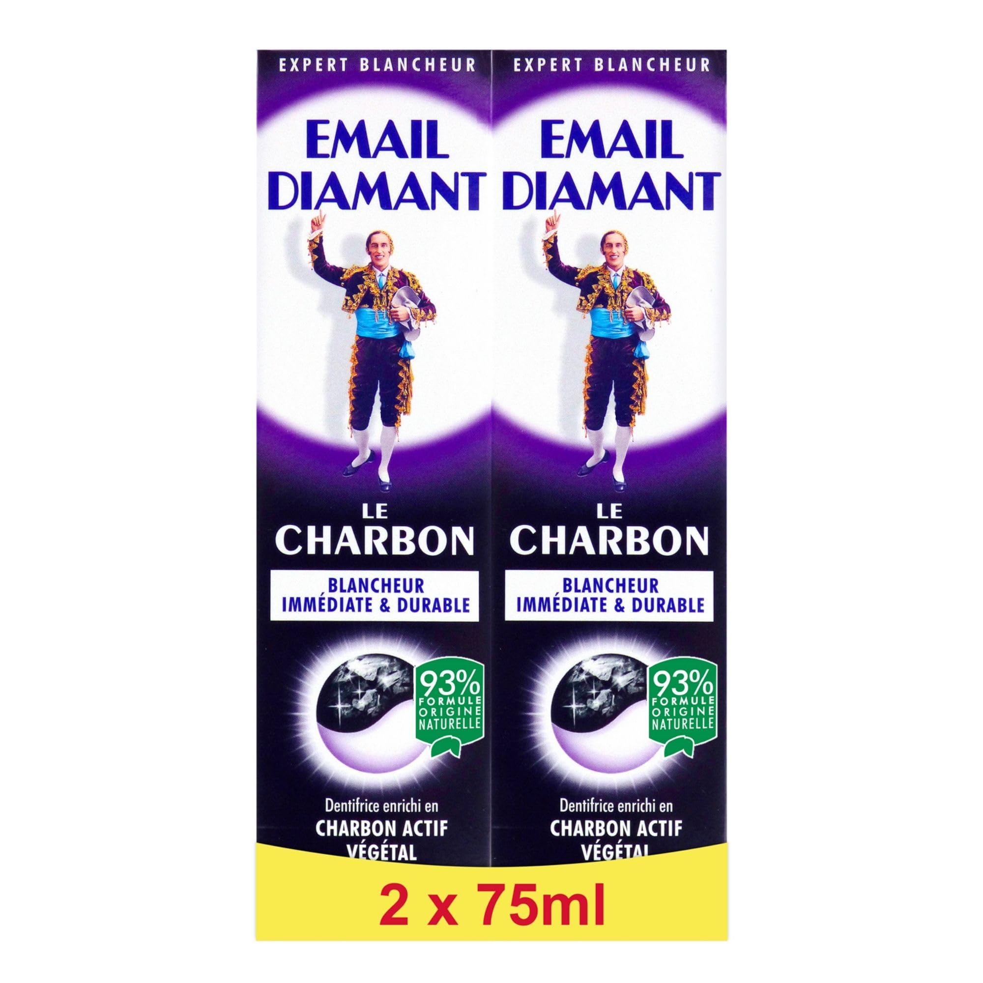 Email Diamant Charbon – Dentifrice Blanchissant Quotidien au Charbon - Lot de 2 tubes de 75ml - 1