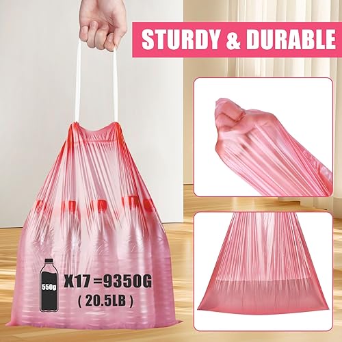 Miniatura 4 de Bolsas de basura de 4 galones con cordón, 100 unidades, extra fuertes, pequeñas, sin perfume, para baño, baño, oficina, cocina, color rojo