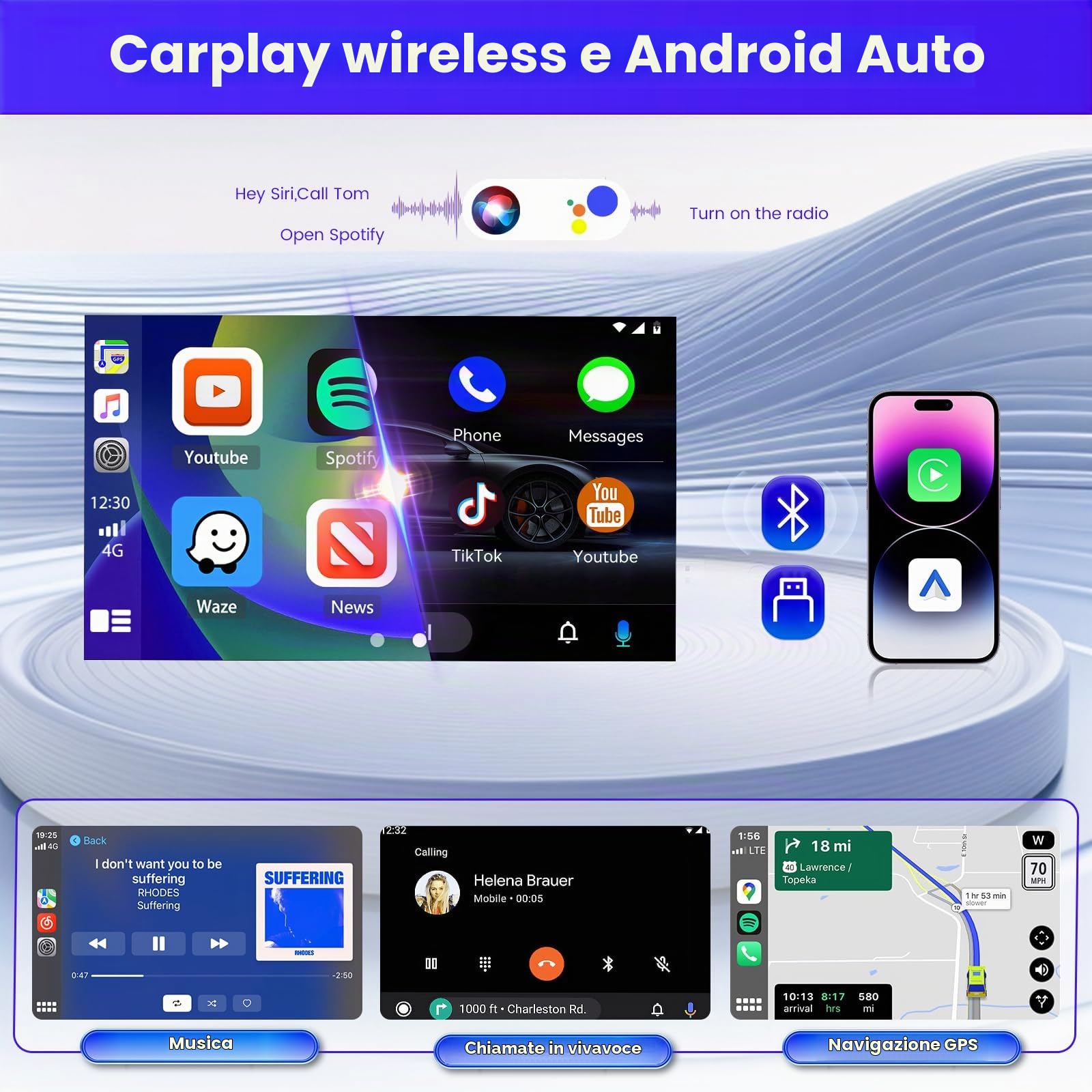 Inefala Android 15 2 Din Autoradio Wireless CarPlay con Schermo Motorizzato 2+64G, 10,1 Pollici Stereo Auto Bluetooth con Android Auto CarPlay Mirror Link FM RDS GPS WiFi Telecamera Posteriore AUX USB