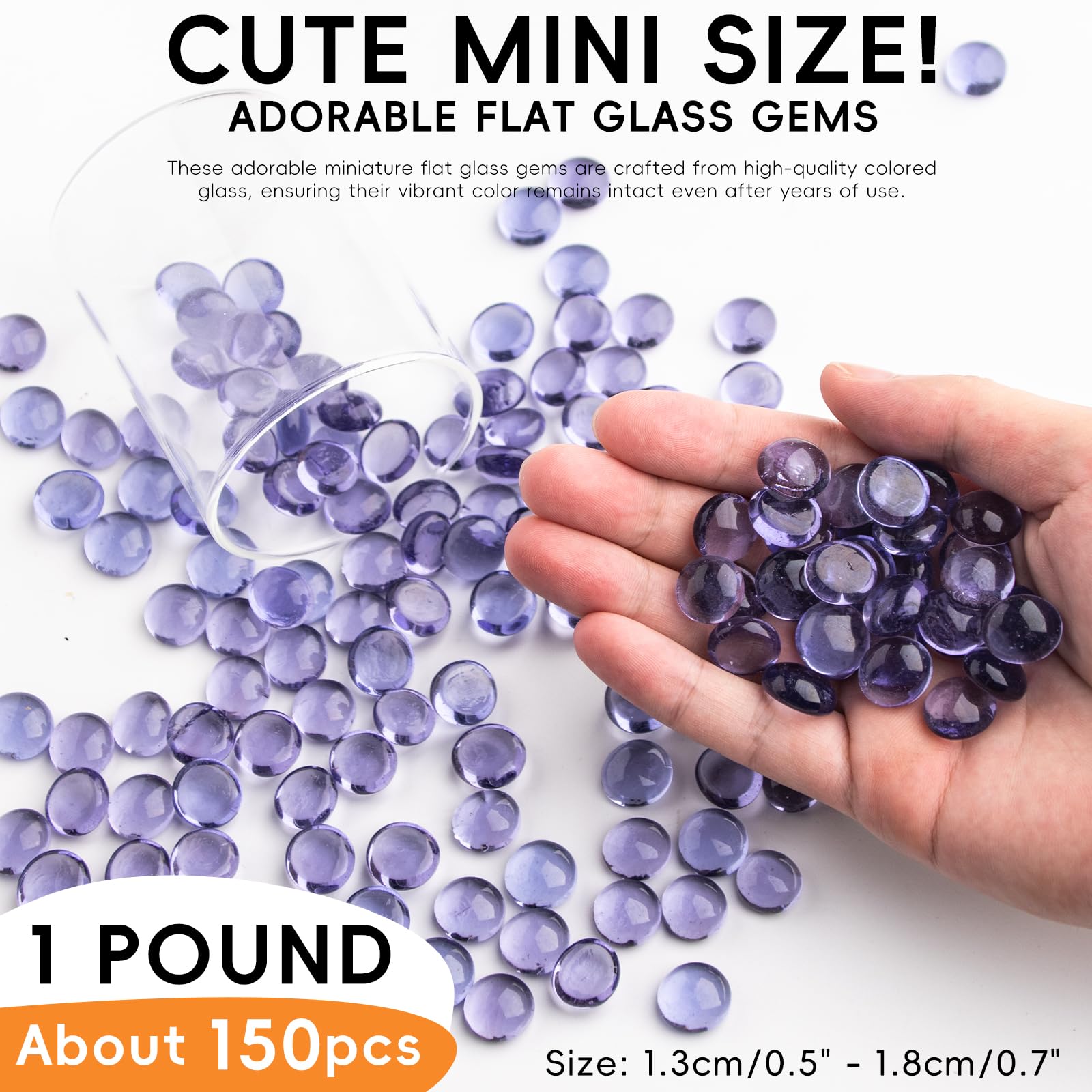 0.44KG Purple Glass Marbles,Mini Flat Glass Beads~150 PCS for Vase Fillers,Floral Bottom Mancala Gems Pebbles Fish Tank Rocks for Table Aquarium,Home Decor Art Craft Supplies(0.5"~0.7") - Image 2