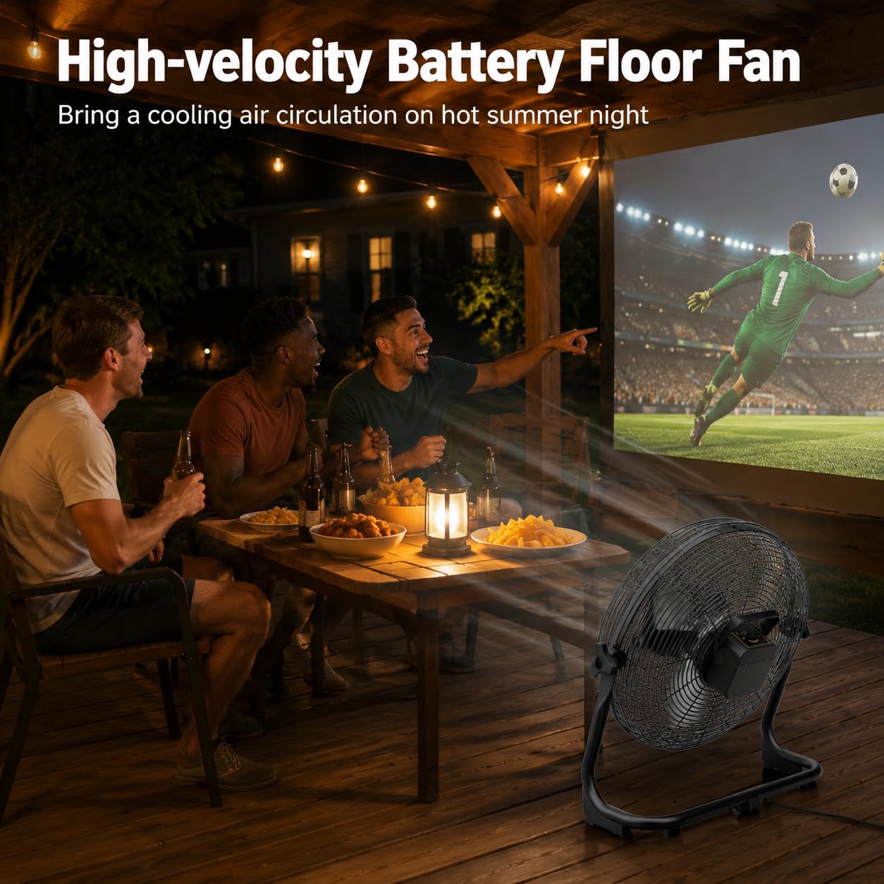 Solarbetriebener Ventilator – 40,6 cm hohe Geschwindigkeit, wiederaufladbarer, kabelloser Bodenventilator mit 60-Stunden-Batterie, Solarpanel/AC-Ladung, tragbarer Outdoor-Metall-Industrieventilator