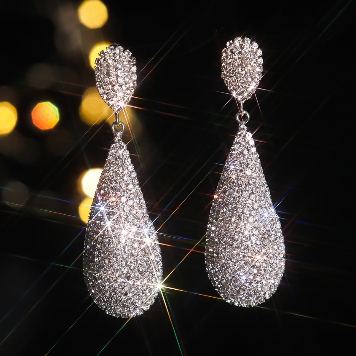 18K Gold Plated Full Pavé Teardrop Dangle Earrings – Luxury CZ Crystal Statement Earrings for Women, Sparkly Prom & Wedding Jewelry - Image 2