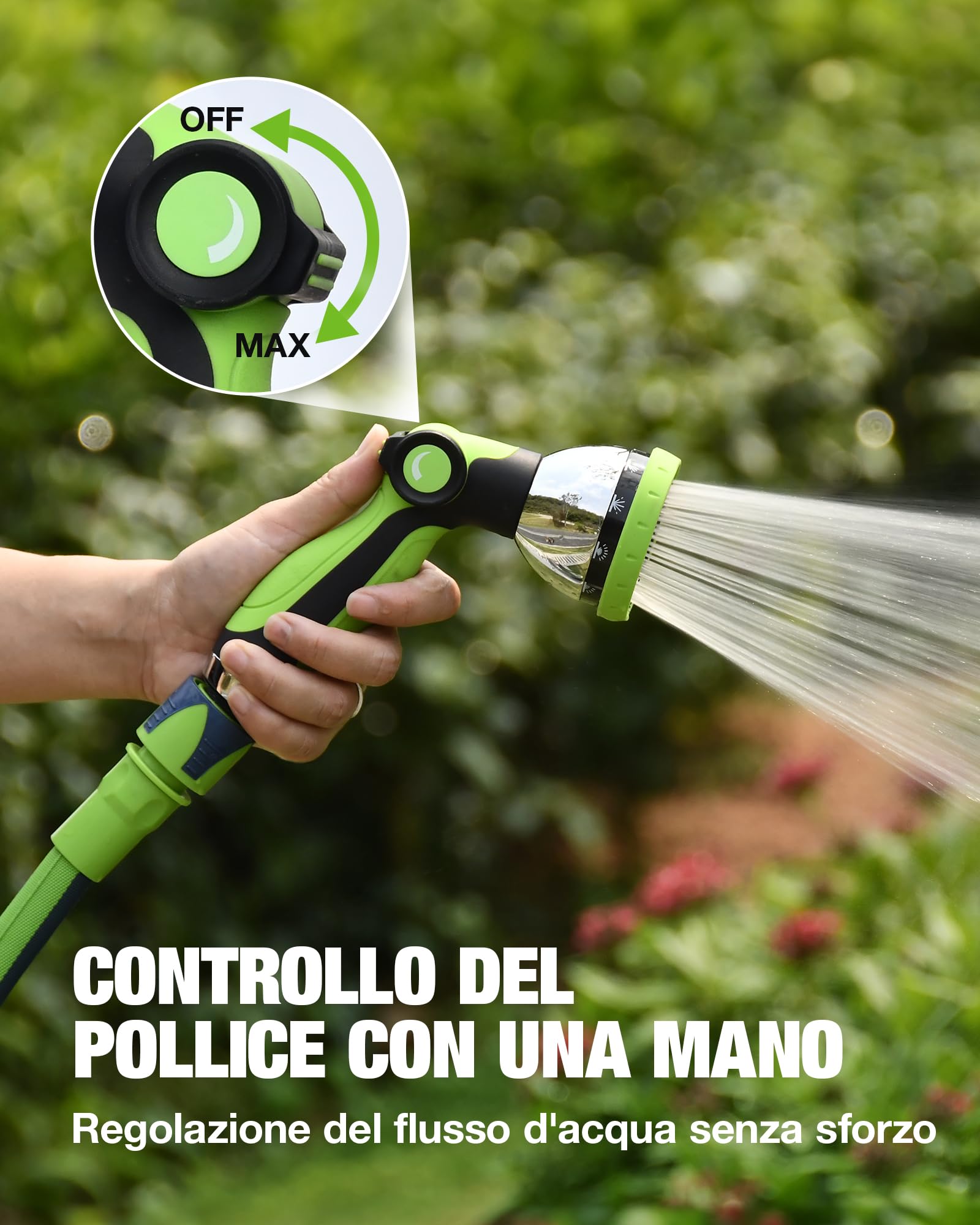 RAINPOINT Tubo da Giardino Flessibile 30m, Tubo Acqua Leggero in TPE, Tessuto Oxford 800D, 30 Bar, Pistola 10 Funzioni, Raccordi 1/2" e 3/4"