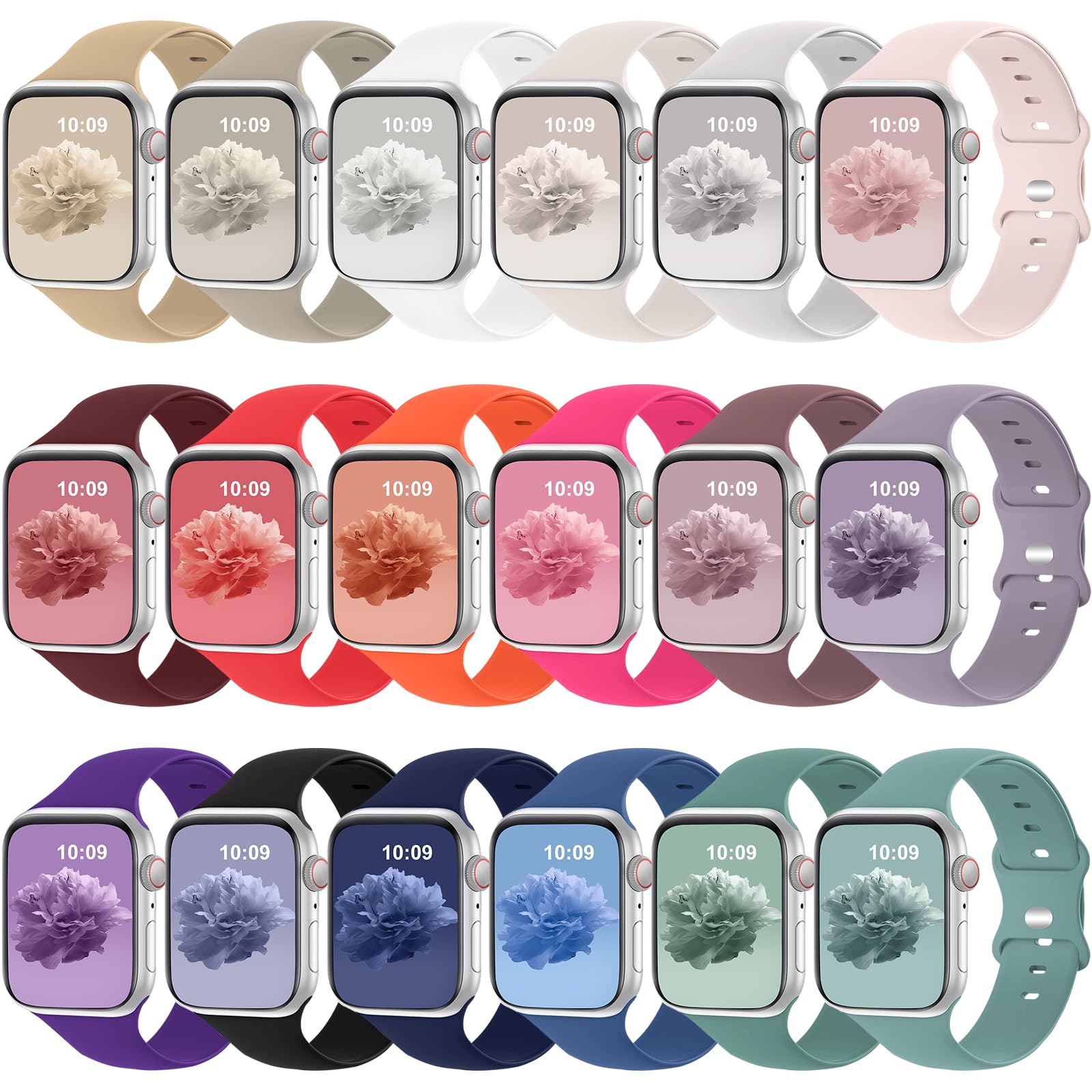 YBVAE 18 Pack Bands Compatible with Apple Watch Band 38mm 40mm 41mm 42mm 44mm 45mm 46mm for Women Men, Breathable Soft Silicone Band Replacement Sport