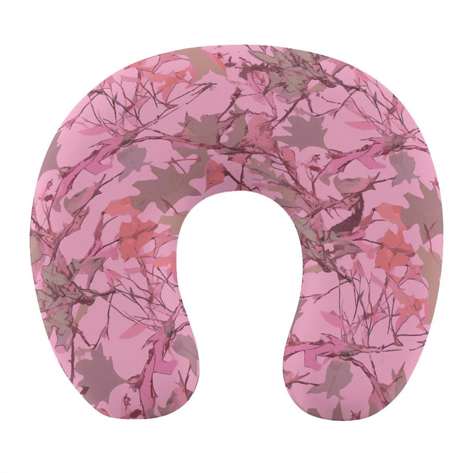 VstaDank - Pink Leaf Camouflage Neck Pillow Soft Comfortable Travel U Shape Portable Shoulder Pillows Memory Foam Head Support for Airplane