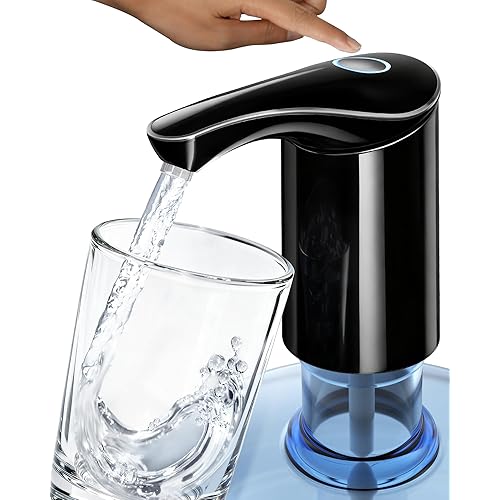 Rechargeable Water Dispenser Pump for 5 Gallon Bottle, Electric USB-C Large Flow Water Jug Dispenser, Portable Automatic Submersible Bottle Pump Silent Operation for Camping Home Office