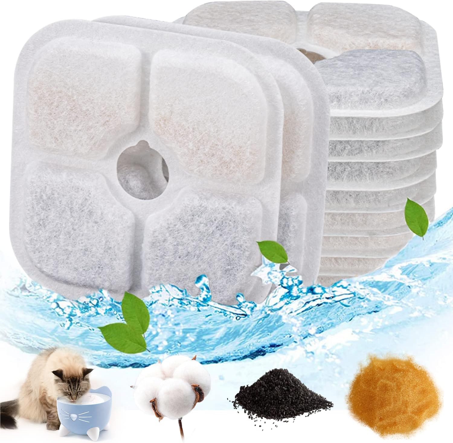 Katzenbrunnen Filter 6 Stück Kohlefilter + 6 Schaumfilter - Ersatzfilter Für Drinkwell Brunnen