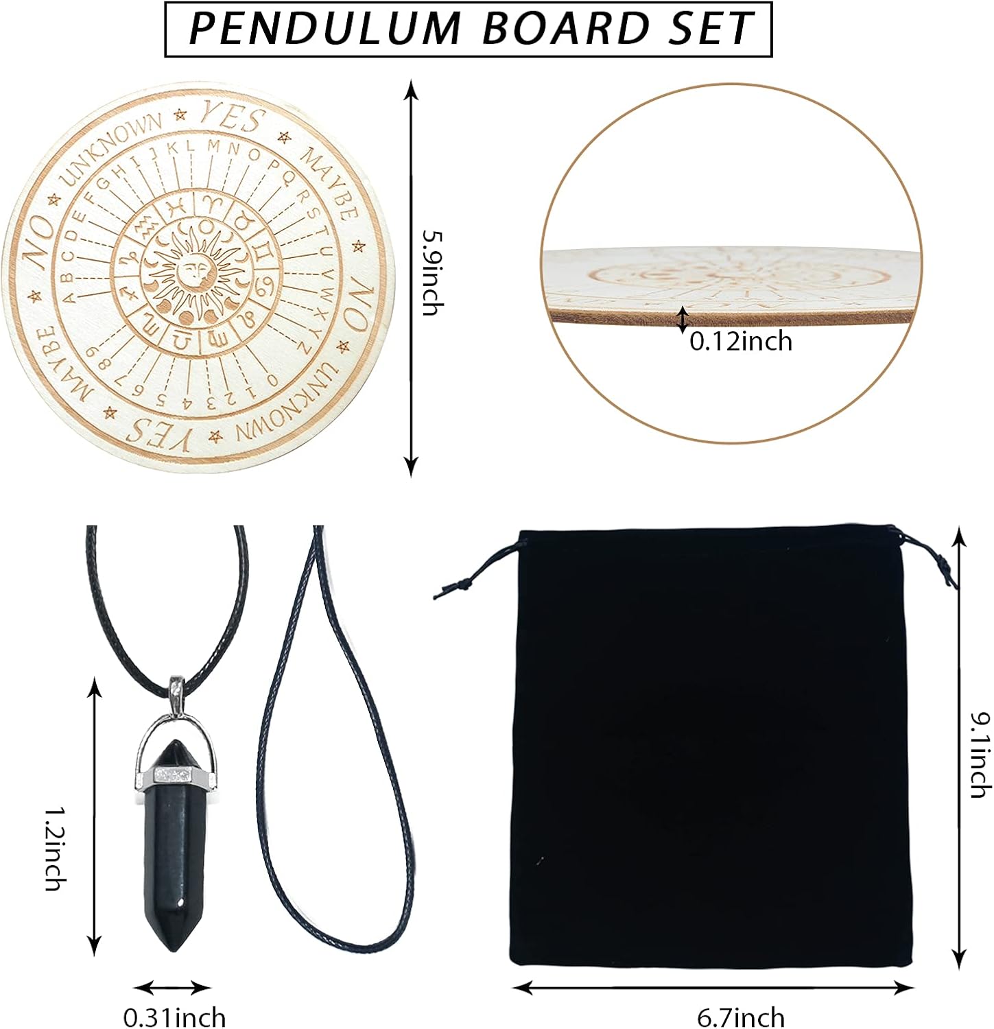 Pendulum Board for Divination Wood Divination Metaphysical Message Carven Pendulum Board Set with Crystal Dowsing Pendulum Necklace Wiccan Altar Witchcraft Supplies Kit