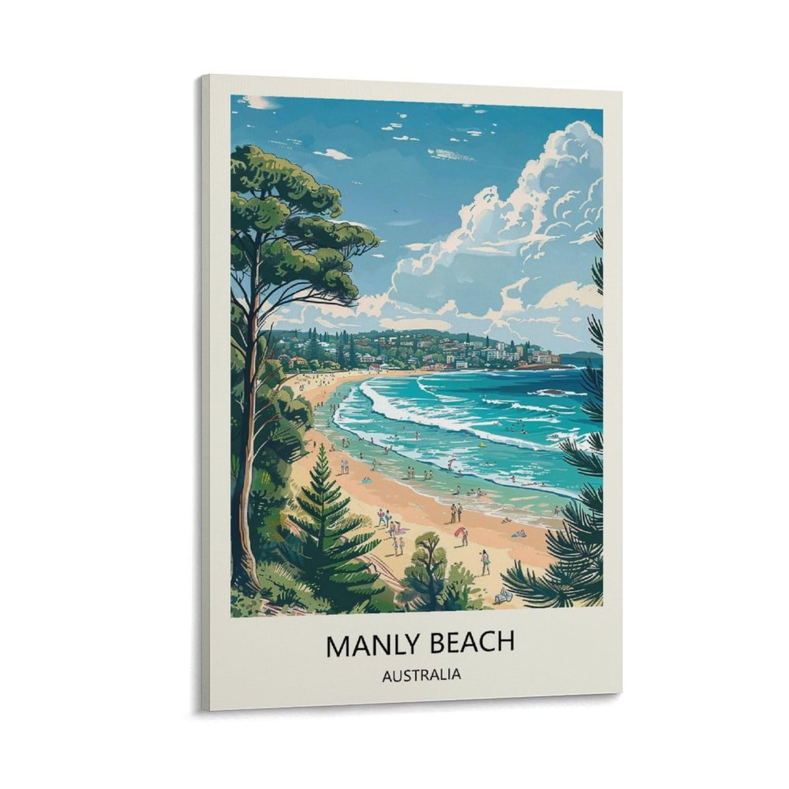 Yjneng Framed Canvas Art Picture Manly Beach Australia Wall Decor Art Painting Posters Modern Family Decorative Poster 12X18inch(30X45cm)