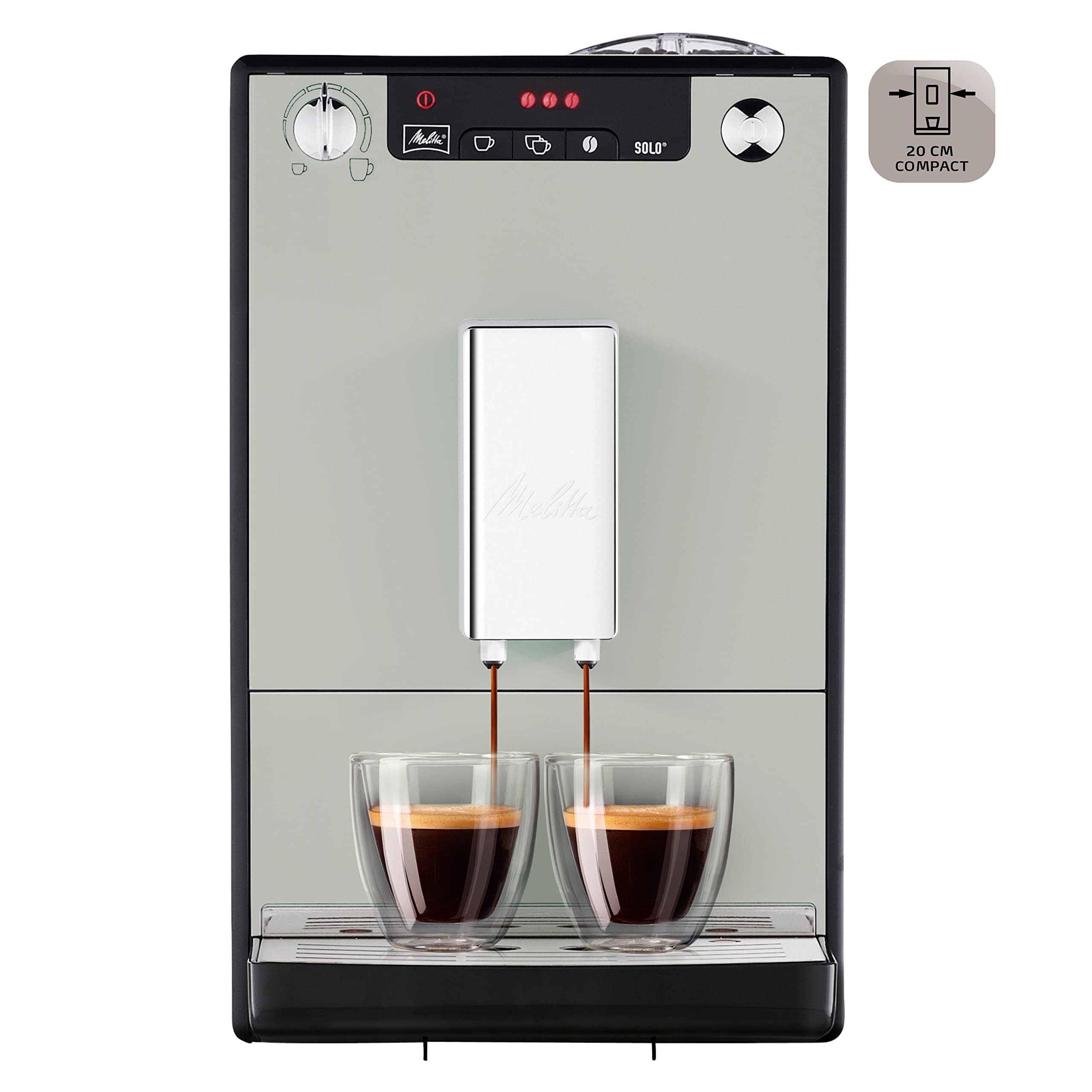 Melitta Solo – Macchina da caffè – Funzione 2 tazze – beccuccio regolabile – macina conica – intensità del caffè regolabile in 3 livelli – edizione limitata – Sandy Grey (E950 – 777)