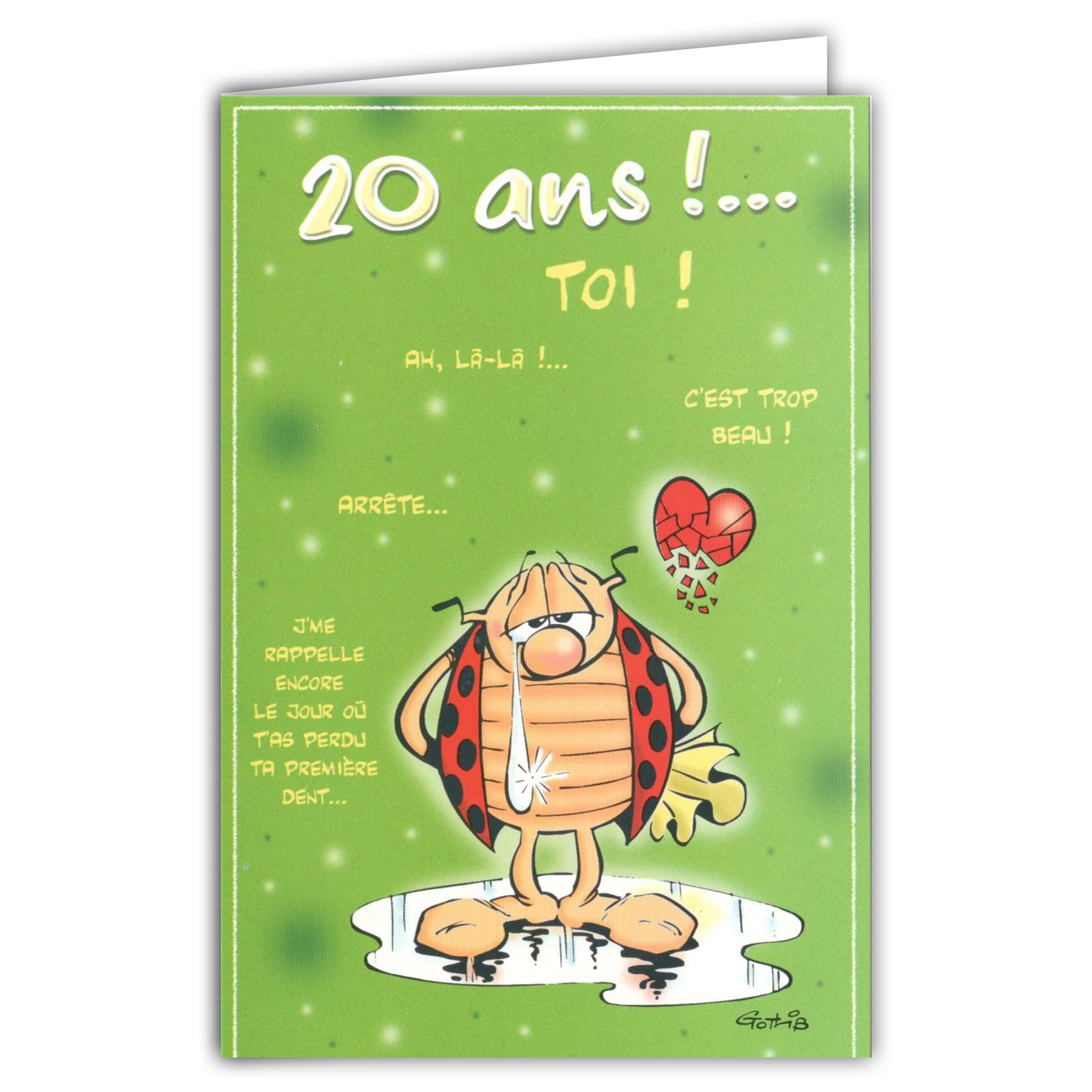 Afie CD Cox 503 Card with Envelope 20 Years It's The Super Mega Big Festival! Happy Birthday Young Adult Humorous Illustration - Gotlib Ladybird - Closed Format 17 x 11.5 cm