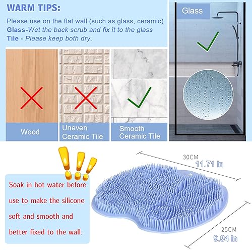Vista 20 de Paquete de 2 limpiadores de espalda y pies, para montar en la pared, cepillo de silicona para masaje de baño con ventosas, tapete de lavado de baño
