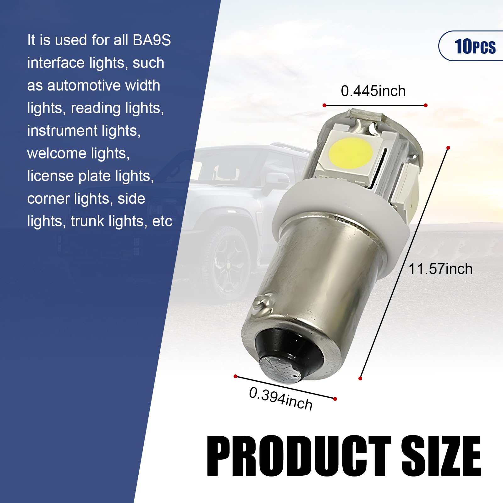 awlbed 10 PCS Car BA9S-5SMD-5050 LED Lamp, DC 12V 360 Degree Illumination Instrument Lamp Reading Lamp, Standard Interface Plug-and-play Bulb, Universal Indoor Light Bulb Replacement for Cars (White)