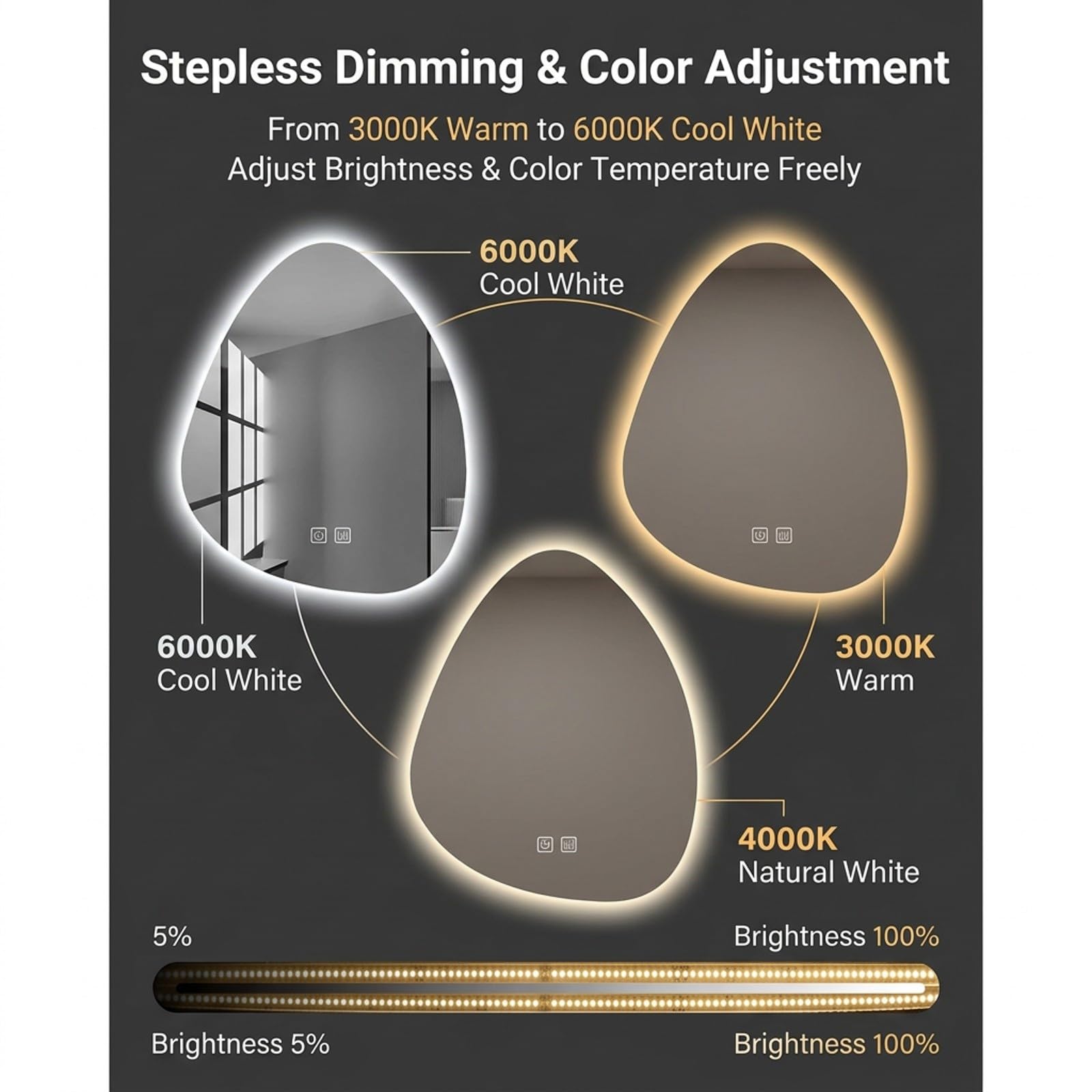 Specchio Bagno LED Irregolare Parete Dimmerabile Antiappannamento