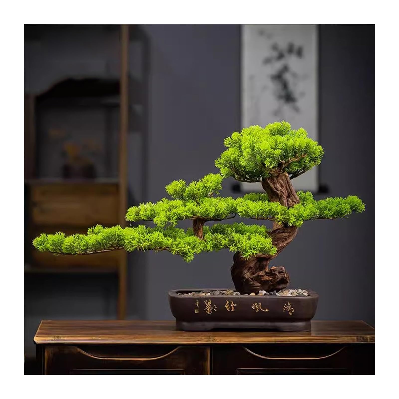 IUokLU Artificial Bonsai Tree Chinese Style Artificial Bonsai Welcoming Pine False Pine Living Room Decoration Simulation Welcoming Pine Landscape Decoration Artificial Tree