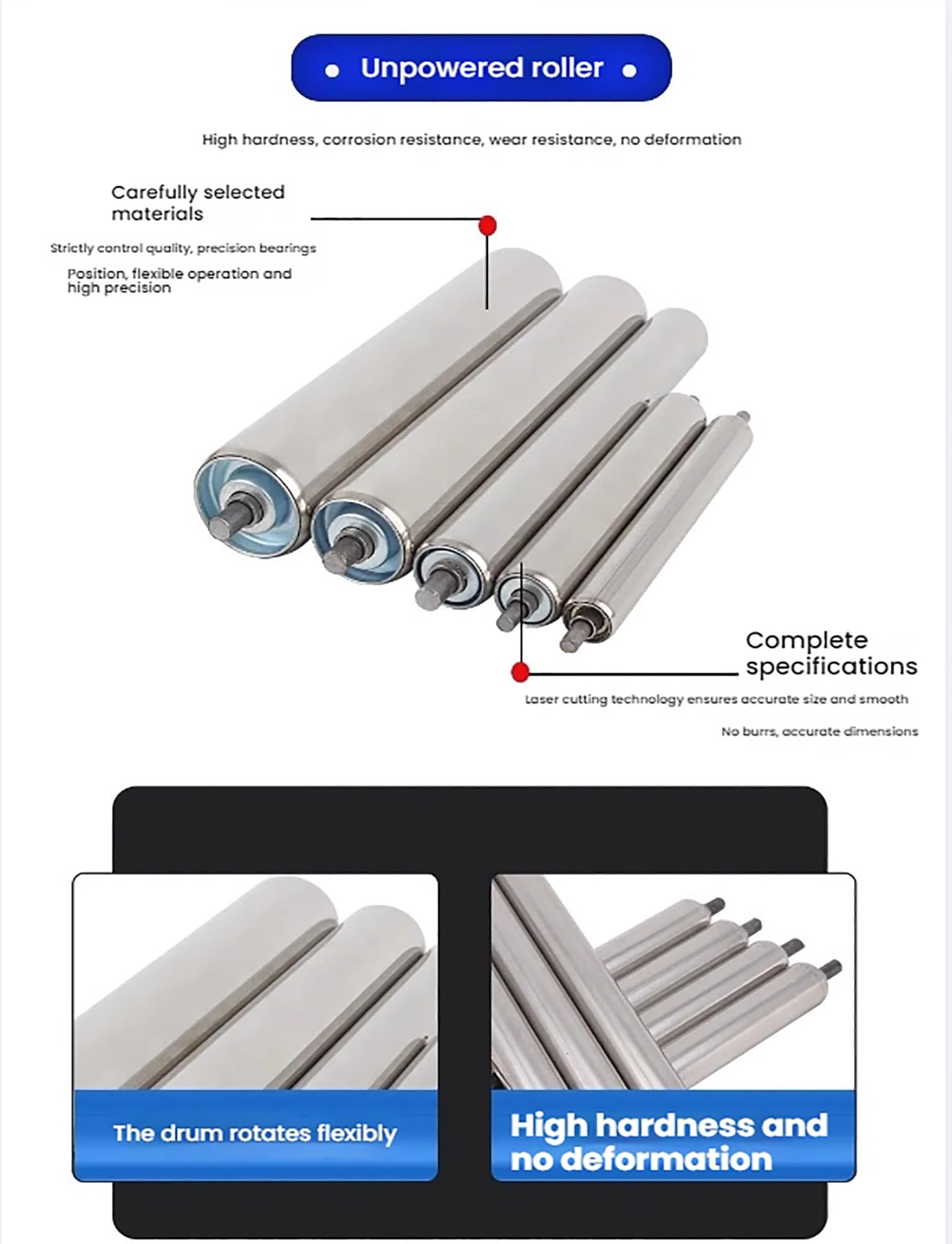Set di 2 rulli trasportatori in acciaio galvanizzato per uso agricolo in magazzino argento (25 x 29 x 1,2 cm) - resistenti, ideali per una movimentazione efficiente dei materiali