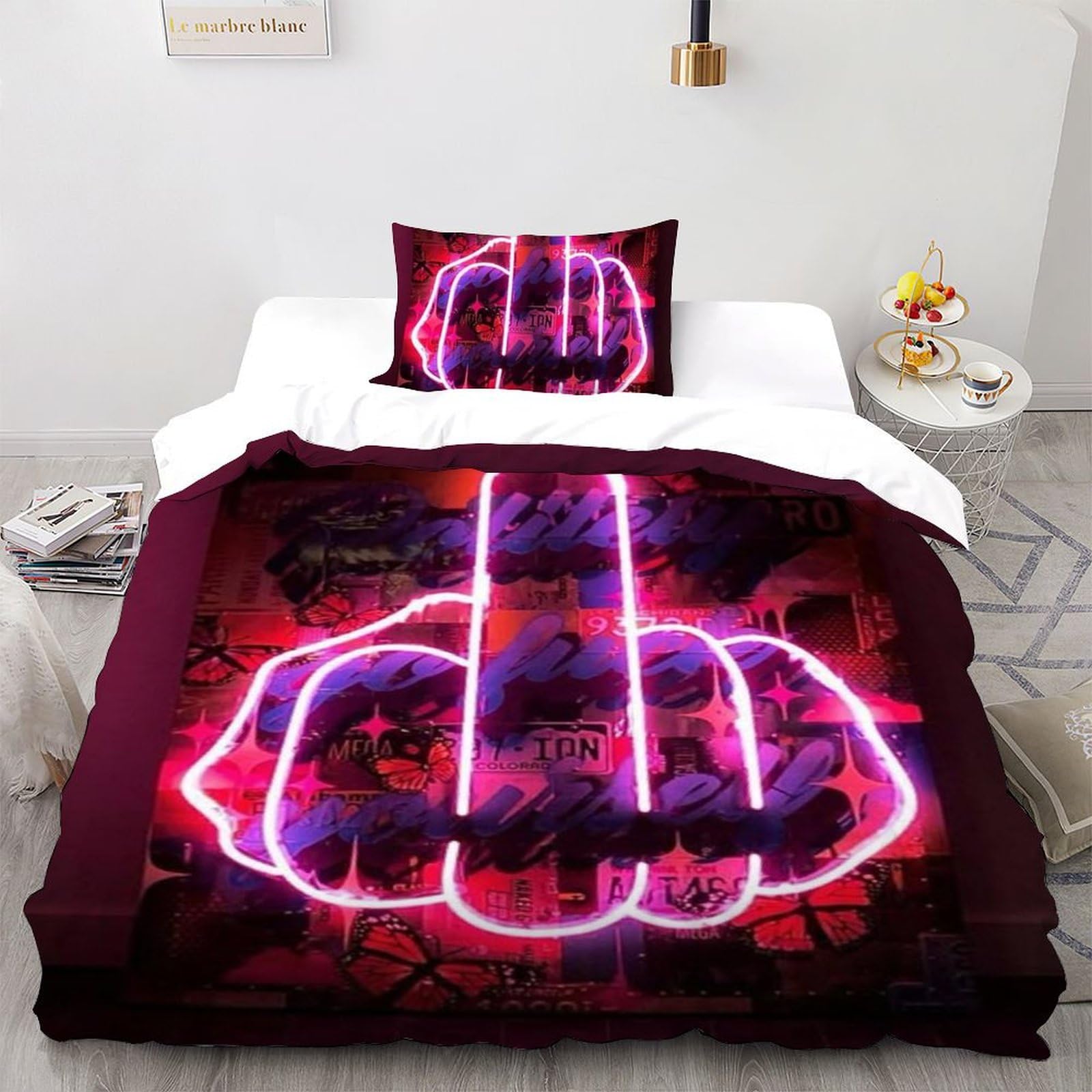 Housse de couette 135x200 microfibre thermorégulatrice imprimé 3D avec taies d'oreiller