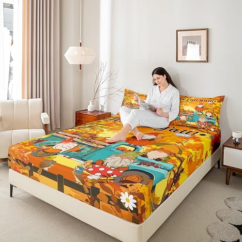 Miniatura 9 de Happy Thanksgiving - Sábana bajera ajustable para niños, tamaño individual, diseño de girasoles de pavo de dibujos animados, decoración de