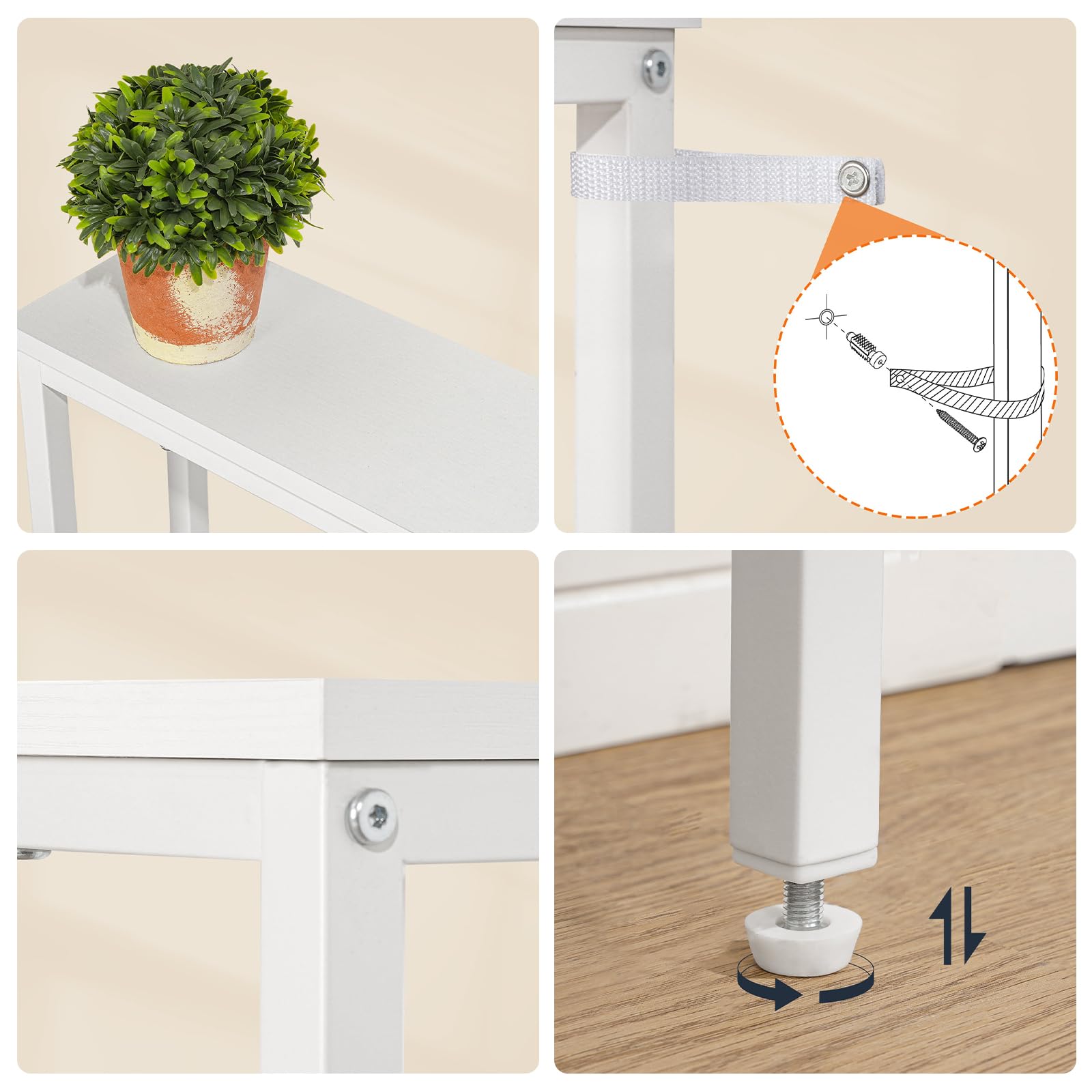 HOOBRO Table Console Fine 140 cm, Bout de Canapé avec Multiprise, Table d’Entrée, Console Meuble Adaptée Derrière Le Canapé, pour Salon, Couloir, Cadre en Métal, Blanc EWW145CXG01