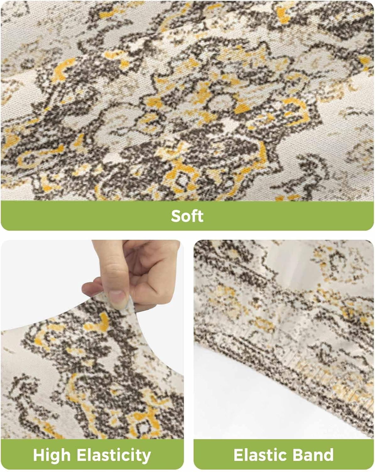 QueenKer Vintage Bohemian Pattern Bar Stool Covers with Backs Brown & Yellow Stretch Washable Bar Stool Chair Cover Slipcovers Removable Counter Stool High Chair Covers for Pub Dining Room Set of 2