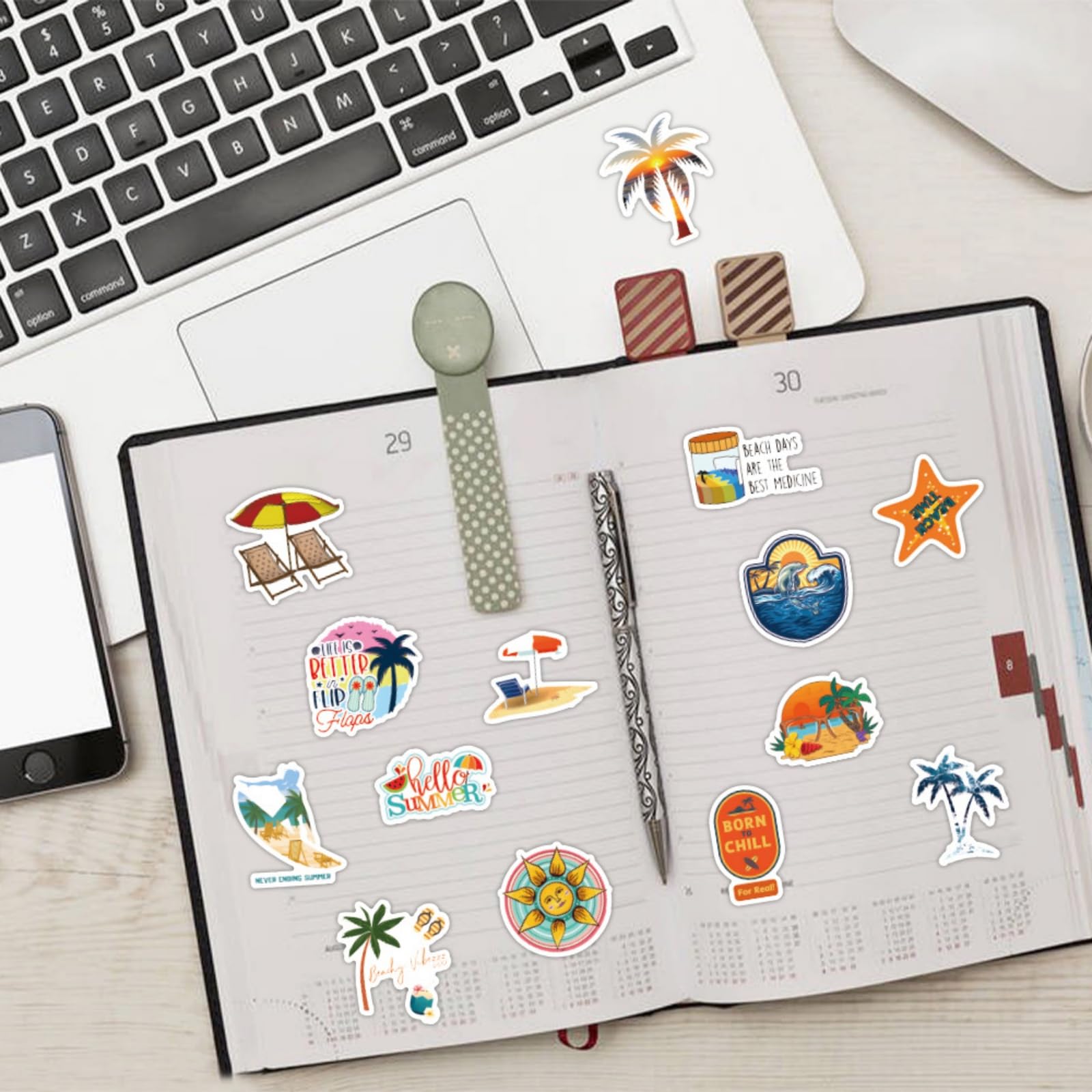 Letni zestaw naklejek tematycznych dla dzieci, nastolatków, dorosłych, 120 uroczych letnich naklejek plażowych na butelkę wody, dziennik i album do scrapbookingu, wodoodporne naklejki na laptopa