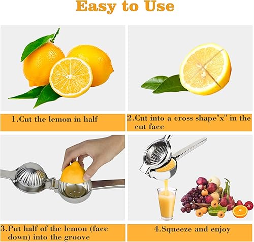 Miniatura 4 de Lydia's Deal Exprimidor de limón manual de acero inoxidable, exprimidor de cítricos, extractor de jugo de prensa manual, diseño de agarre